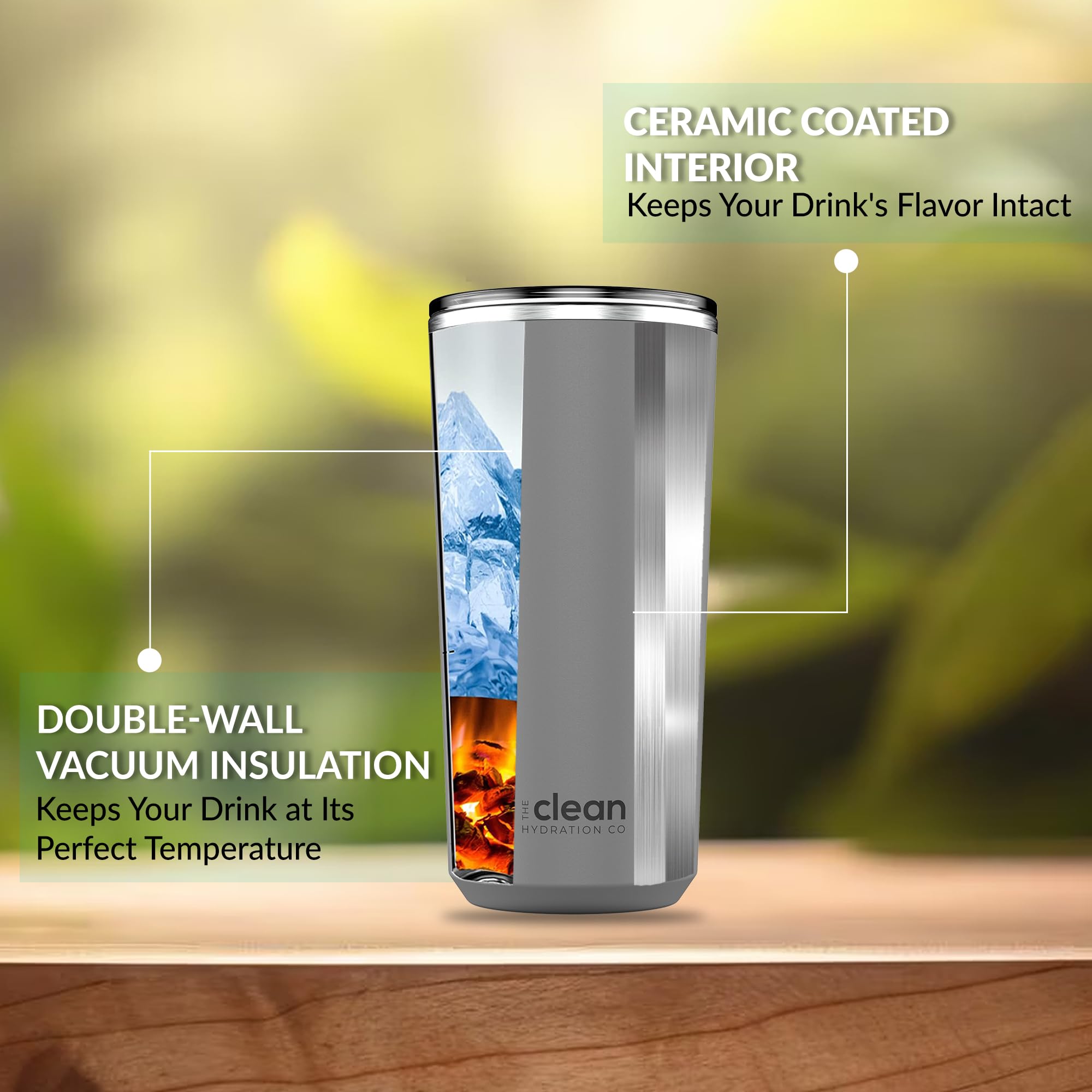 Premium Insulated Coffee Tumbler 20oz - Double Wall Vacuum Stainless Steel Travel Mug with Ceramic Lining & Leak-Proof Lid - Keeps Hot/Cold for Hours - Perfect for Office, Commuting & Outdoor Adventures (Gray)