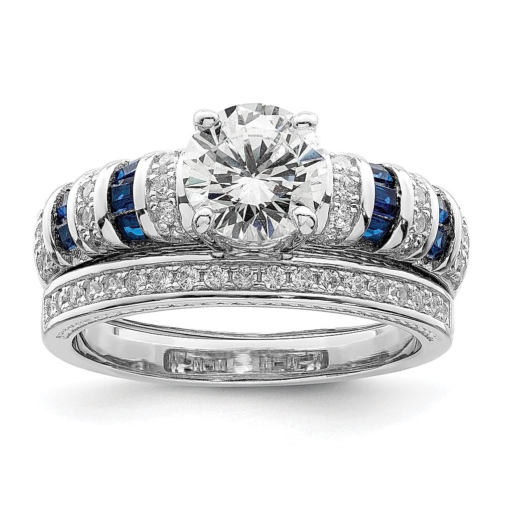 925 Sterling Silver Blue & White Cubic Zirconia Engagement Ring Set for Women - Wedding Band, Fine Jewelry Gift for Her - Perfect for Proposals, Anniversaries & Special Occasions