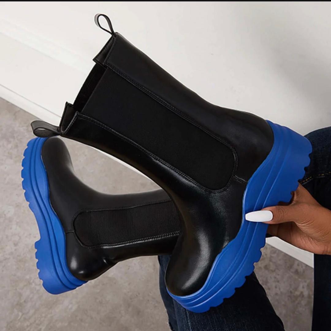 Cendi Booties for Women - Comfortable Black & Blue Winter Boots for Casual Wear, Outdoor Walking, and Cold Weather Protection