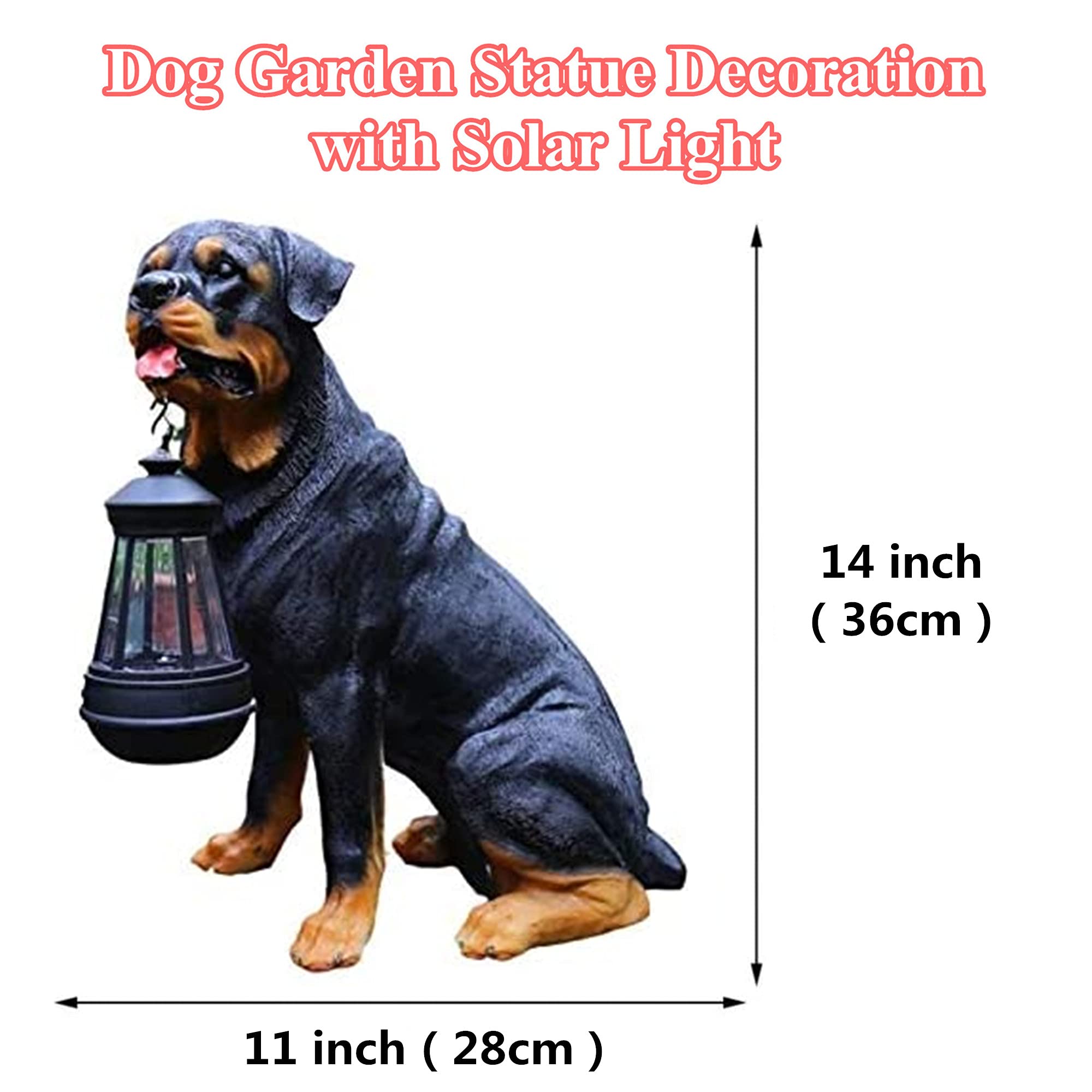 Solar-Powered Rottweiler Garden Statue - LED Outdoor Dog Decor with Weather-Resistant Resin - Perfect for Lawn, Patio & Backyard Decoration - Unique Gift for Dog Lovers