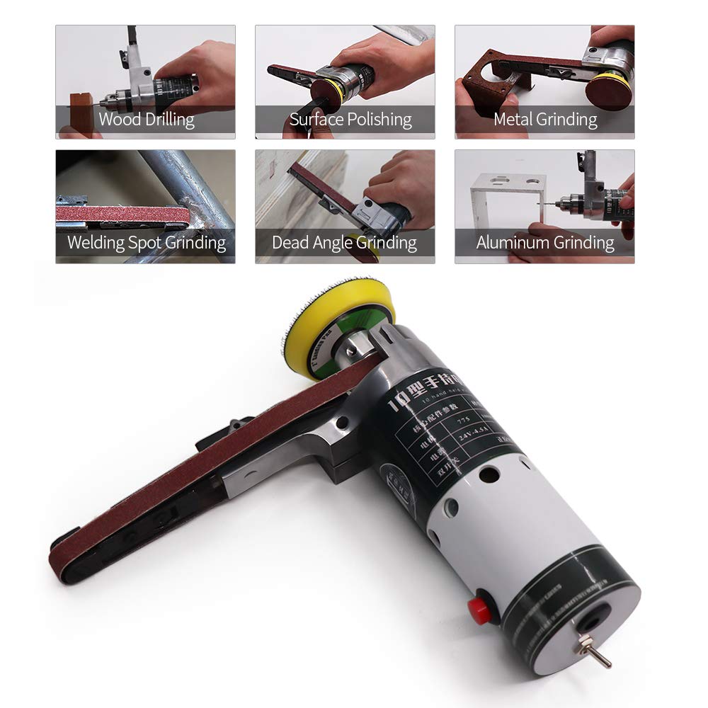 16PCs Electric Belt Sander Kit - Handheld Power Sander with 10 Sanding Belts & 5 Grinding Heads - Portable Wood Metal Polisher for DIY Projects - Includes Storage Case (US Plug) - Perfect for Woodworking, Metal Finishing & Home Renovation
