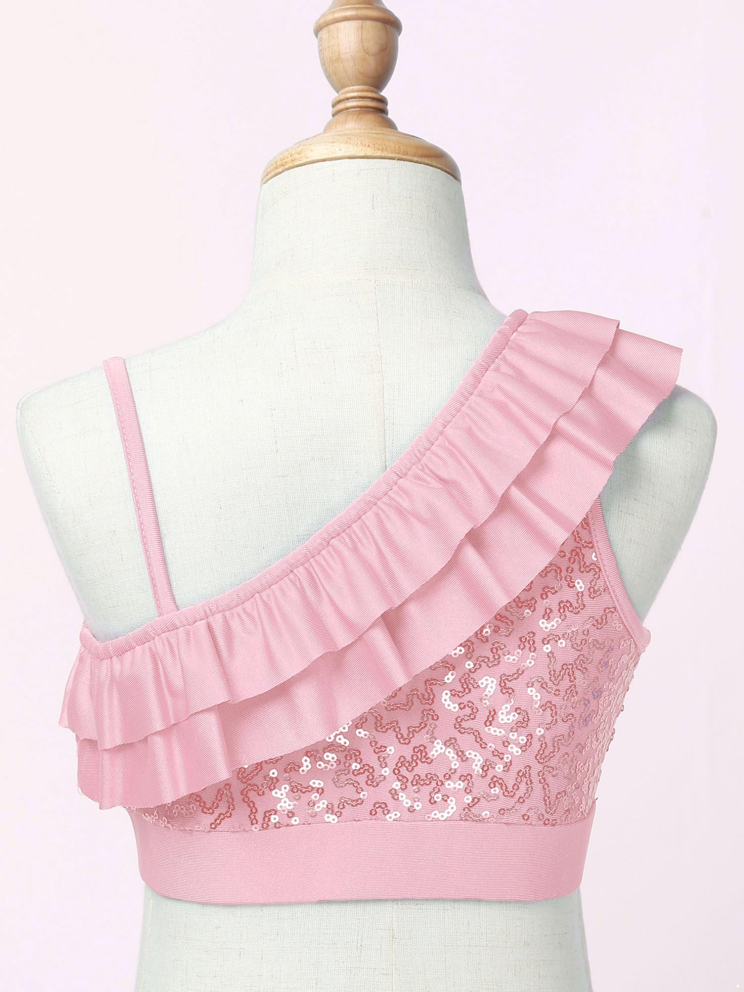 JEATHA Girls' Sparkly Sequin Sleeveless Crop Top - Shimmering Ruffled Dance Shirt for Kids, Toddler Girls' Party Outfit, Performance Costume & Casual Summer Wear