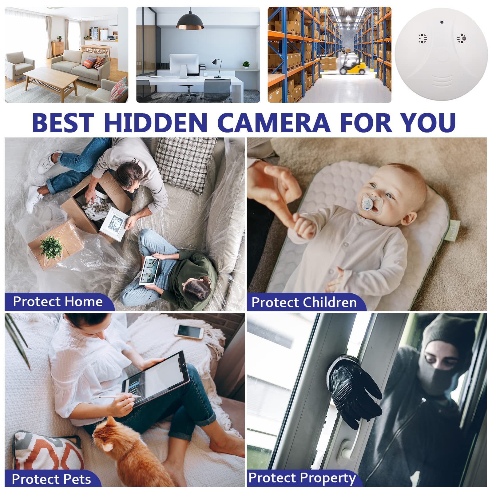 WiFi Mini Spy Hidden Camera Smoke Detector - 1080P HD Nanny Cam with Night Vision & Motion Detection | Wireless Security Camera for iOS/Android | Ideal for Home, Office & Baby Monitoring Safety