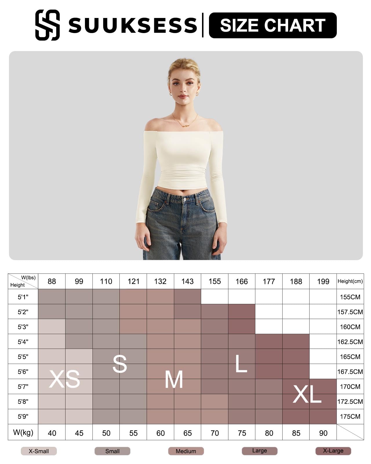 SUUKSESS Women's Off Shoulder Long Sleeve Shirt - Double Lined Stretchy Basic Top for Casual Wear, Date Night & Going Out | Trendy Blouse for Fall & Winter Fashion