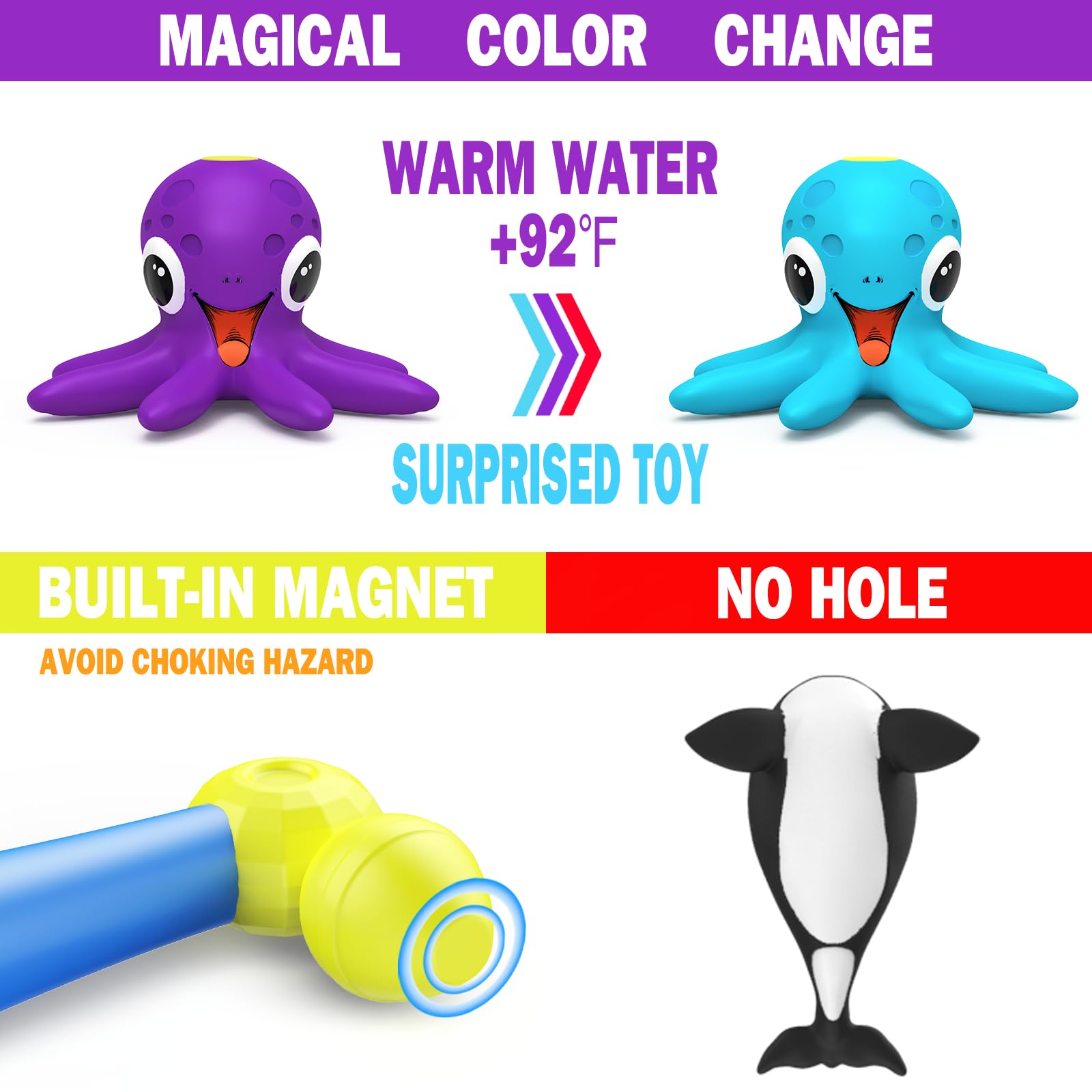 Color Changing Magnetic Fishing Toys for Kids - No Hole Bath Toys, Water Table & Ocean Animal Play Set with Fishing Rod - Fun Floating Fish Toys for Toddlers & Baby Bath Time, Pool, Beach & Outdoor Water Play