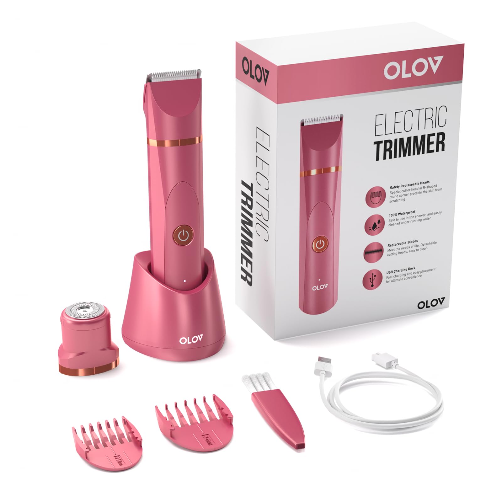 OLOV Electric Body Hair Trimmer for Men & Women - Waterproof Wet/Dry Groin & Bikini Trimmer with Replaceable Ceramic Blades, USB Rechargeable - Perfect for Travel, Gym & Personal Hygiene Care
