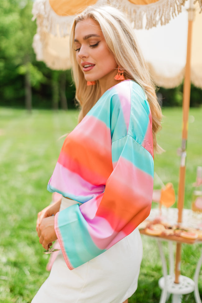 Final Bow Sunset Multi Satin Wrap Top - Women's Elegant Evening Blouse for Parties & Date Nights - FINAL SALE