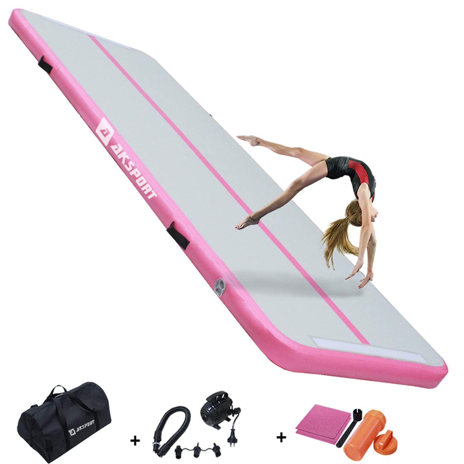 AKSPORT Inflatable Gymnastics Air Mat - Tumble Track & Tumbling Mat with Electric Air Pump - Perfect for Home Gymnastics Practice, Cheerleading Training & Kids Play Area