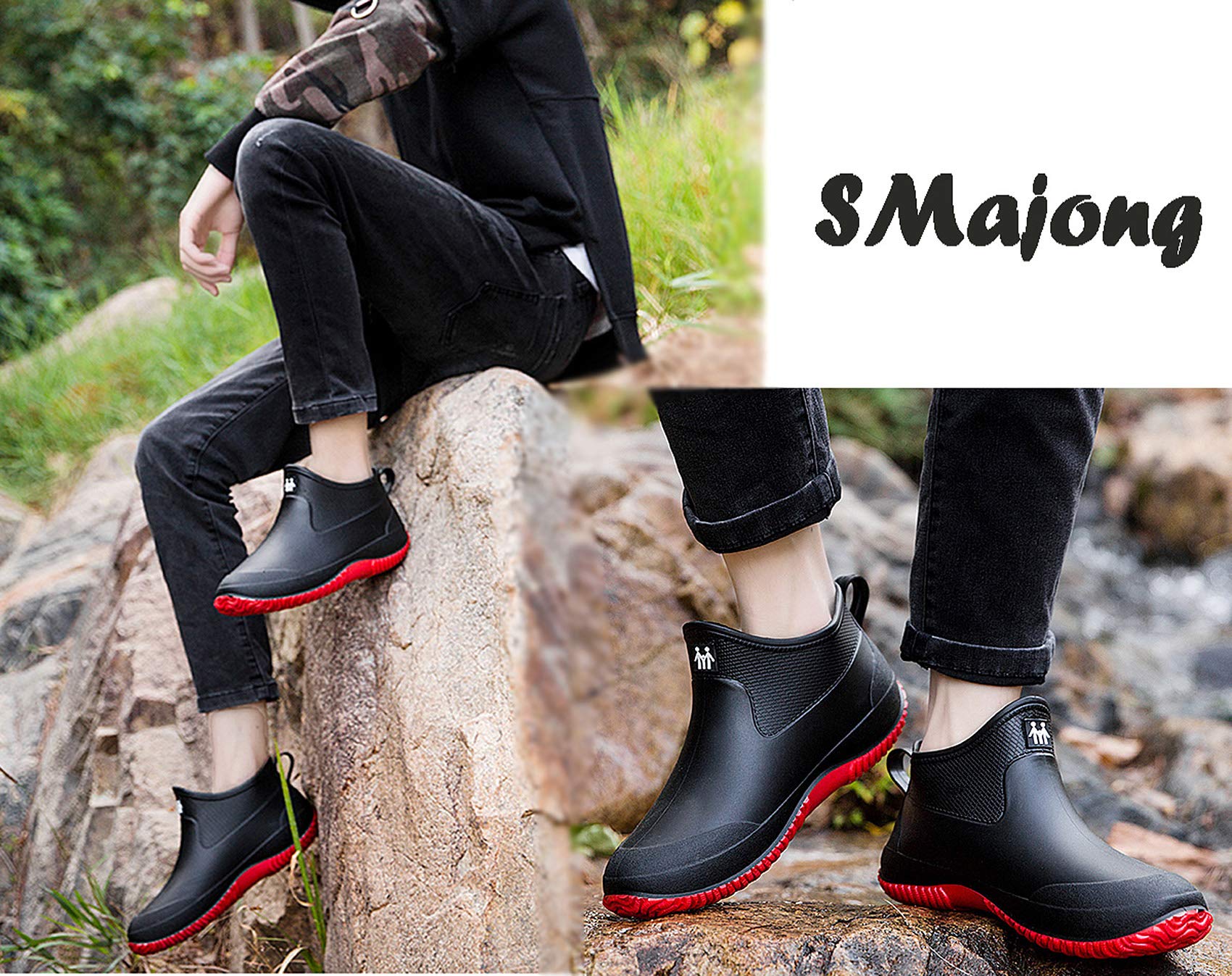 SMajong Waterproof Rain Boots for Women & Men - Anti-Slip Rubber Ankle Boots for Gardening, Car Washing & Outdoor Activities | Comfortable Rain Footwear for Wet Weather