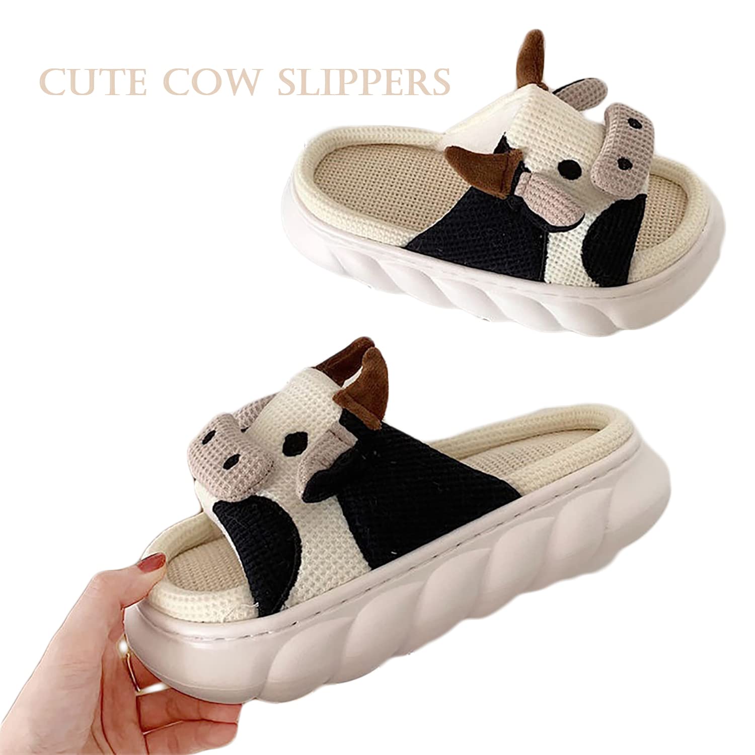 Cute Cow Slippers - Warm Plush Cartoon Animal House Shoes with Thick Sole for Women & Men - Perfect for Winter Indoor Comfort, Funny Gift Idea for Christmas