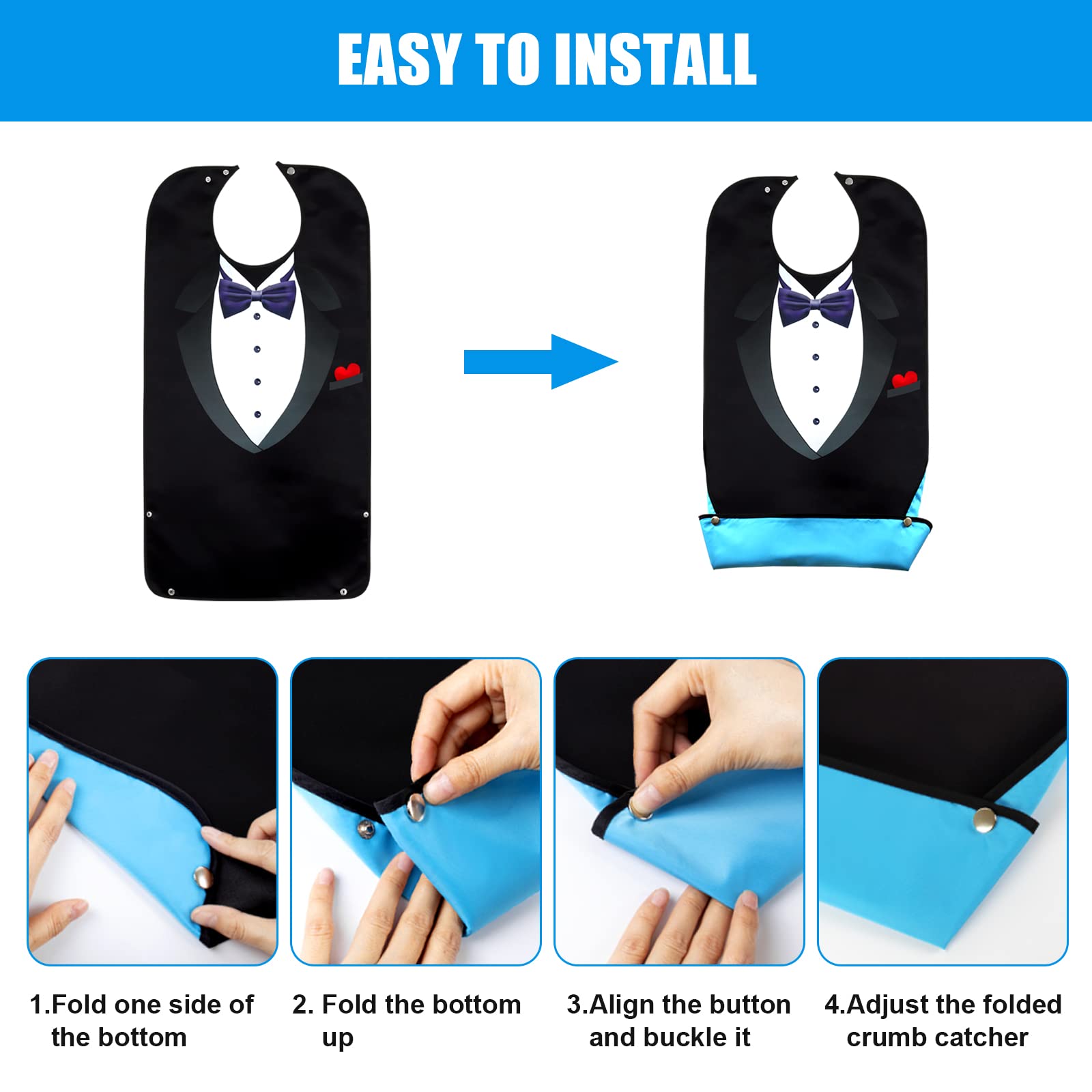 **Washable & Reusable Adult Bibs for Men - 3 Pack with Crumb Catcher - Durable Eating Bibs for Elderly, Disabled & Mealtime Protection (Perfect for Dining, Nursing Homes & Daily Use)**