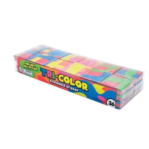 Raymond Geddes 36-Pack Tri-Color Kneaded Erasers for Kids - Individually Wrapped, Non-Toxic, Reusable & Moldable Art Erasers - Perfect for Sketching, Drawing & School Projects