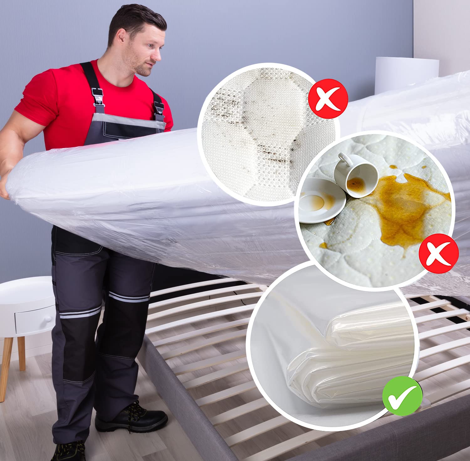 King Size Mattress Bags for Moving and Storage (94 x 96 Inch) - 4 Mil Heavy Duty Clear Plastic Mattress Cover [2 Pack] - Waterproof & Dustproof Protection for Long-Term Storage, Moving Homes, or Disposal