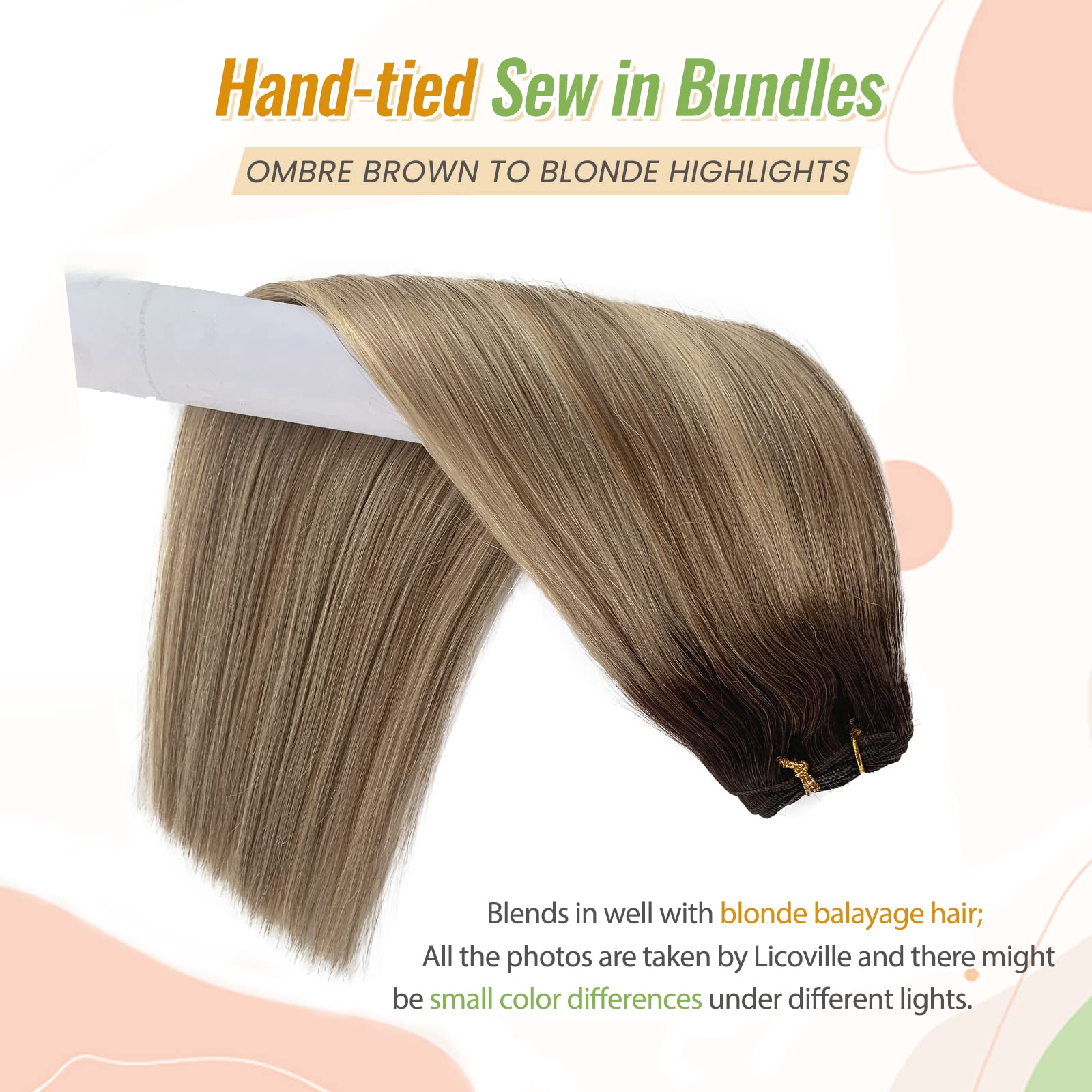 22 Inch Ombre Highlight Human Hair Extensions - 120g Double Weft Sew-in Weave Bundles (Ash Brown to Light Blonde Balayage) for Natural Volume & Styling | Perfect for Parties, Weddings & Daily Wear