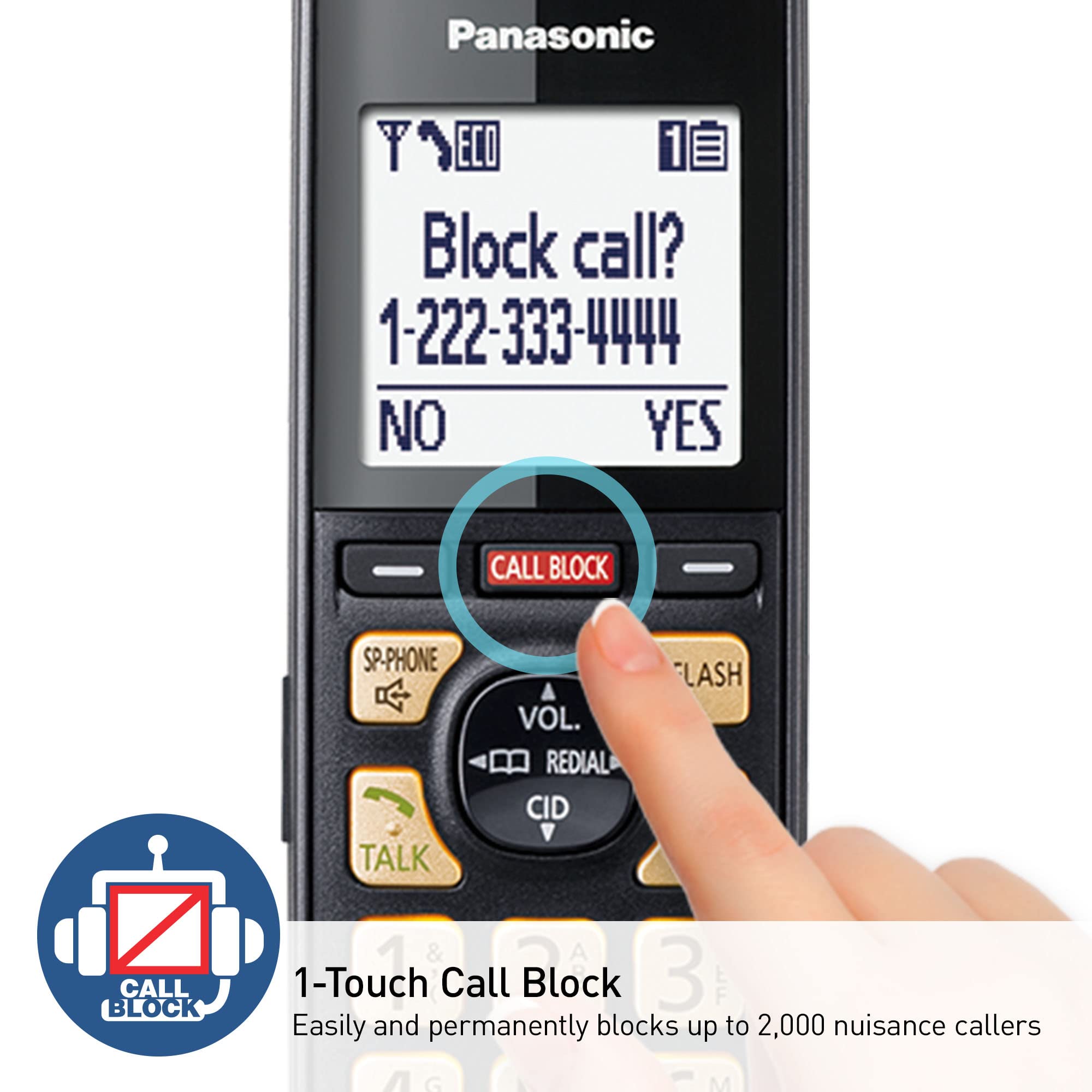 Panasonic KX-TGF944B 4-Handset Cordless Phone System with Call Block, Scam Alert, 2-Way Recording & Answering Machine - Black | Ideal for Home & Small Business Use