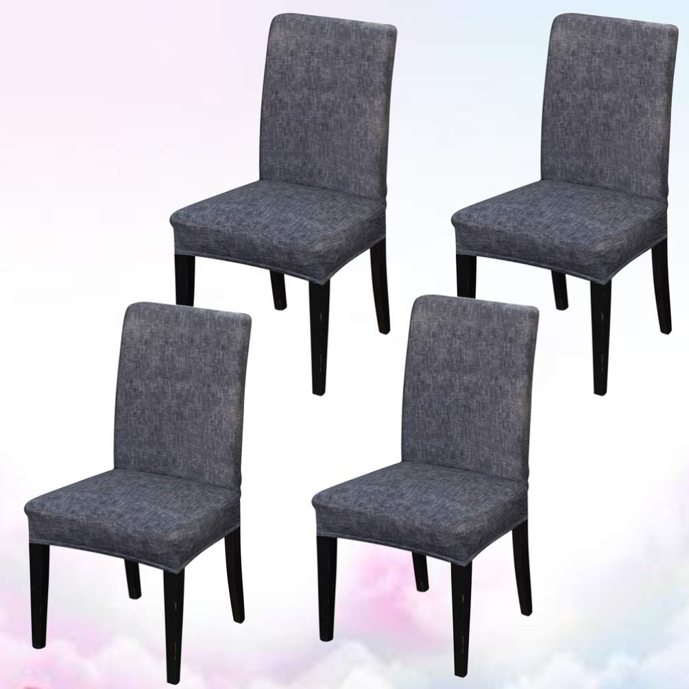 VOSAREA 4-Piece Wedding Chair Covers Set - Stretchable Polyester Dining Chair Slipcovers with Linen Pattern - Fits Parsons Chairs, Armchairs & High Chairs - Perfect for Weddings, Parties & Home Decor
