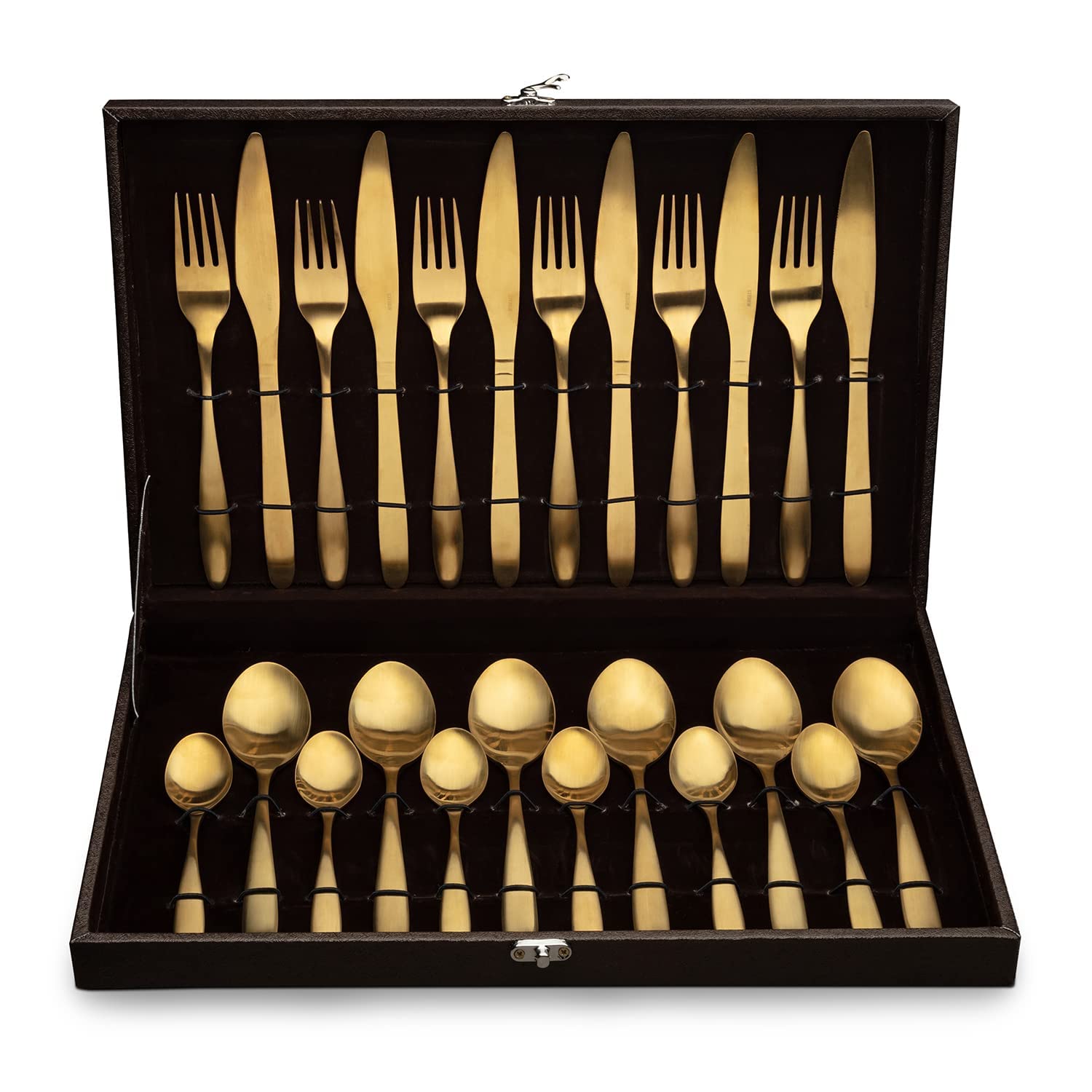 Premium 24-Piece Stainless Steel Gold PVD Coated Flatware Set - Knife, Fork, Spoon & Teaspoon for 6 People with Portable Gift Box & Organizer | Elegant Dinnerware for Weddings, Parties & Home Dining