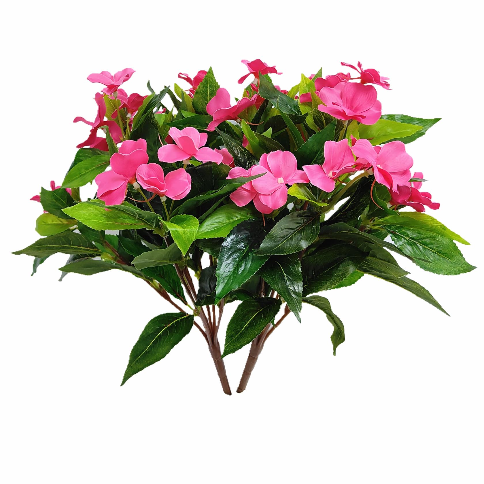 2 PCS Artificial Impatiens Silk Flowers - Realistic Faux Impatiens Bushes for Outdoor & Indoor Decor - Perfect for Garden, Patio, Lawn, Hanging Baskets, Porch (Rose Red) | Home & Wedding Decoration