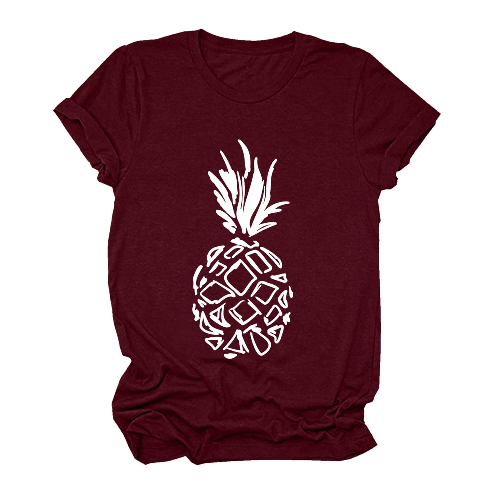 XINSHIDE Women's Casual Pineapple Print T-Shirt - Summer Short Sleeve Round Neck Top - Size 10 - Perfect for Beach Outings, Vacation Wear & Casual Everyday Style