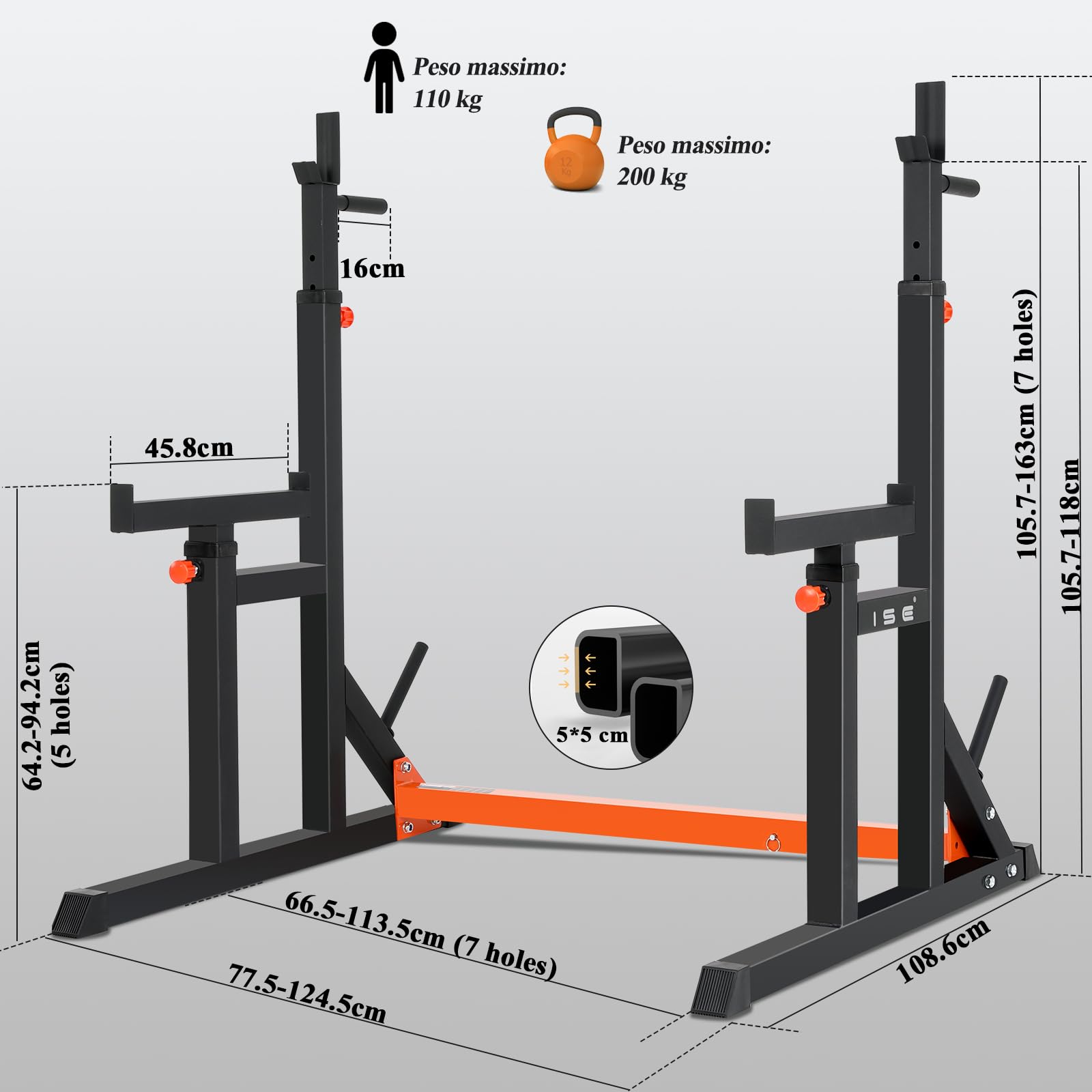Adjustable Home Gym Squat Rack with Olympic Bar Holder - Multifunctional Power Cage for Weightlifting, Squats & Bench Press - Heavy Duty Steel Construction Supports 200KG - Perfect for Home Workouts & Strength Training