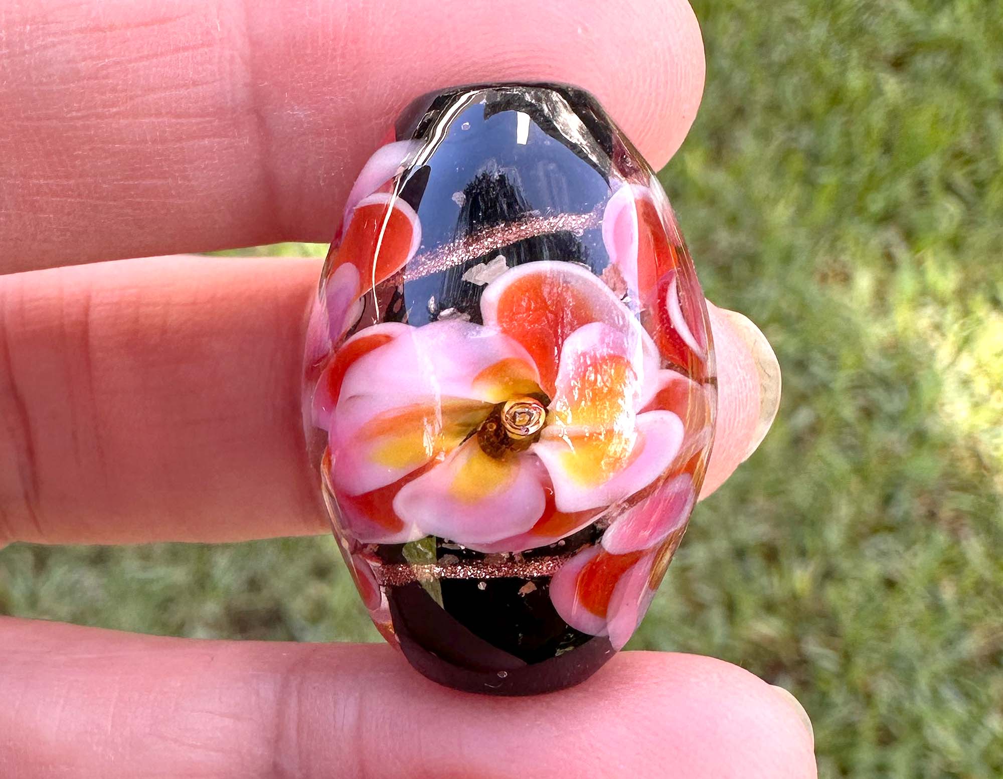 Tropical Bliss Pink Floral Lampwork Focal Bead SRA - Handmade Glass Bead for Jewelry Making, DIY Crafts, Necklace & Bracelet Designs - Perfect for Bohemian Style, Beach Wedding & Summer Accessories