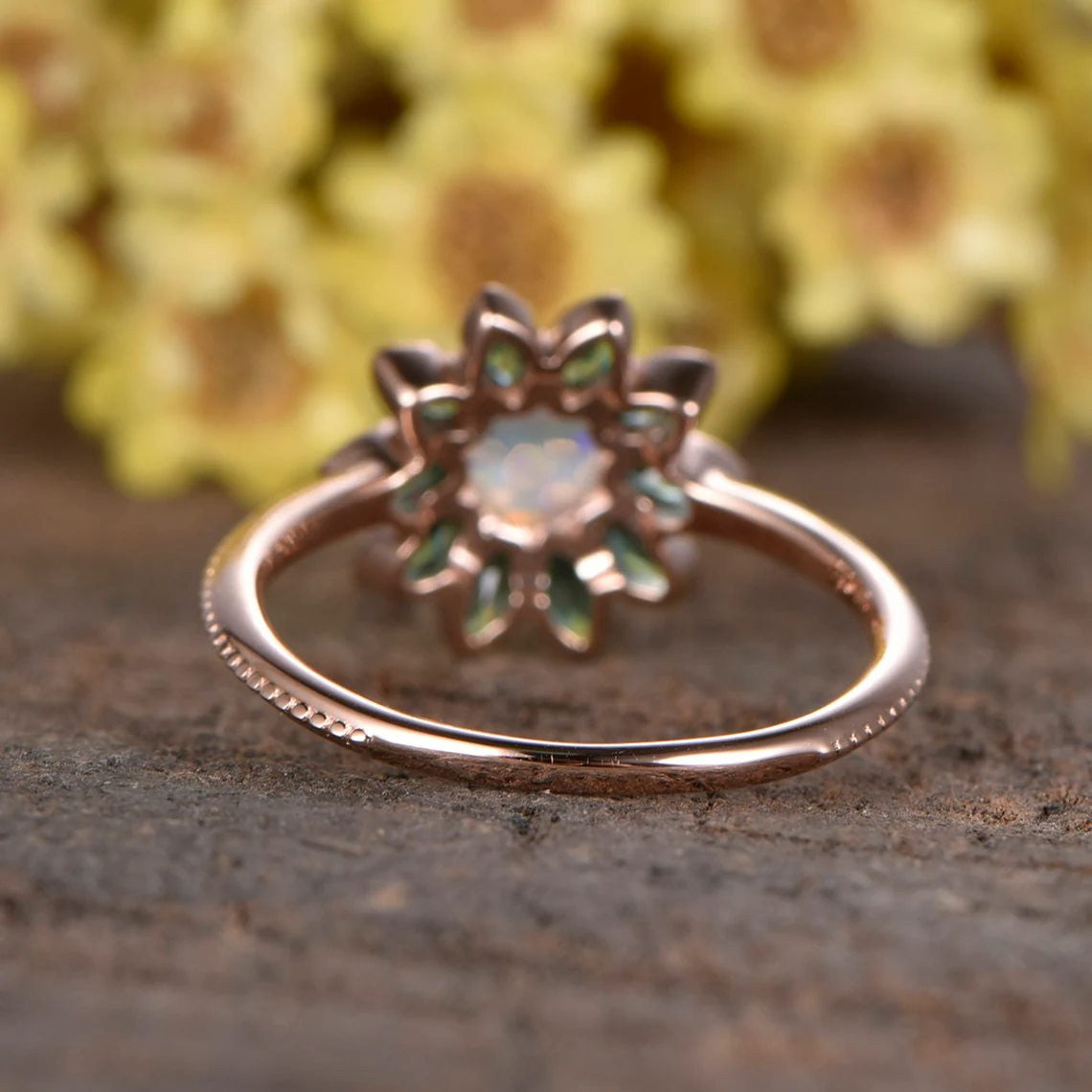 Australian Boulder Opal Flower Emerald Halo Engagement Ring - Nature Inspired Cluster Wedding Ring for Women, Perfect for Proposals, Anniversaries & Special Occasions