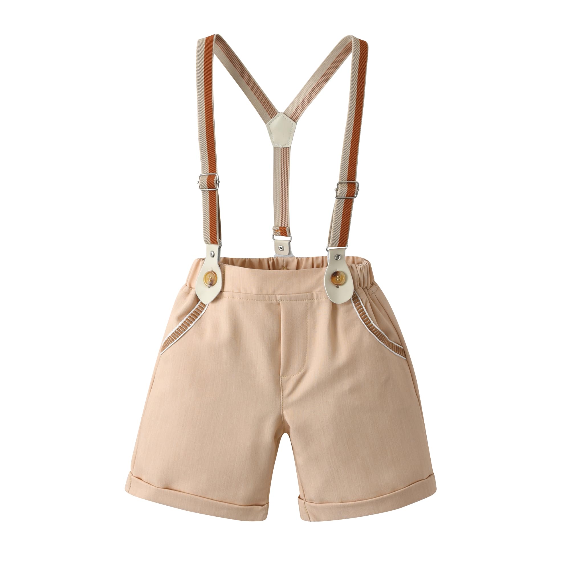 Boarnseorl Baby Boys Gentleman Outfits - Stylish Shorts Sets with Shirt, Bow Tie & Suspenders for Infants | Perfect for Photoshoots, Parties & Special Occasions