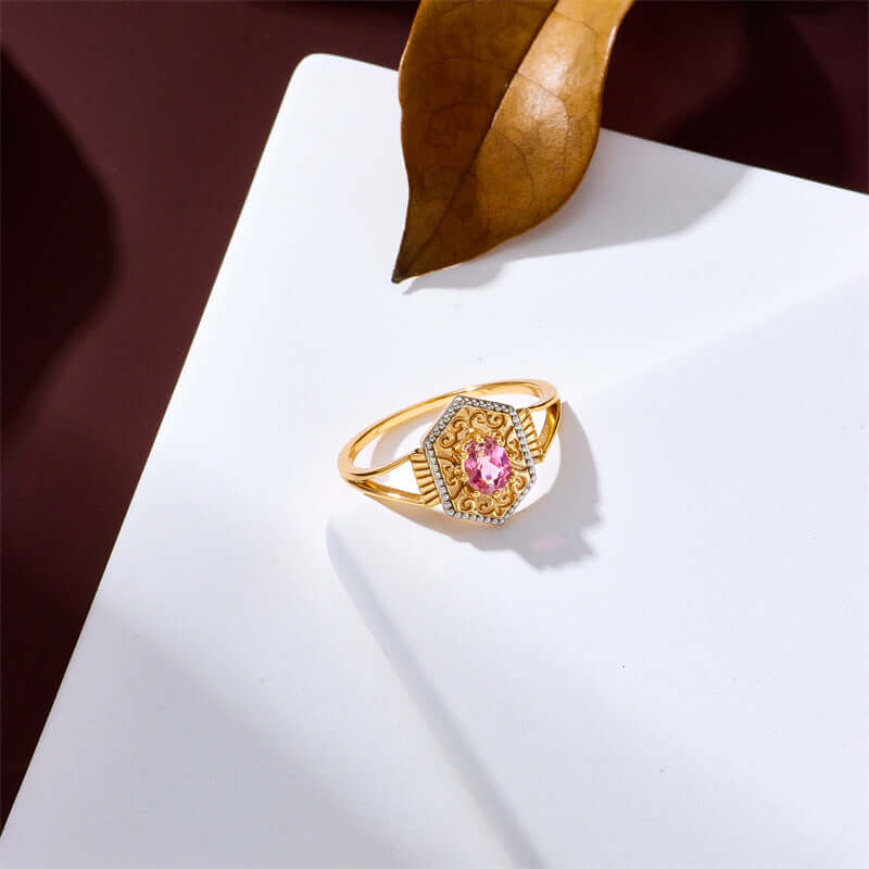 Vintage Pink Tourmaline Rhombus Filigree Ring - Elegant Gemstone Jewelry for Women | TB1926 | Perfect for Weddings, Parties & Special Occasions