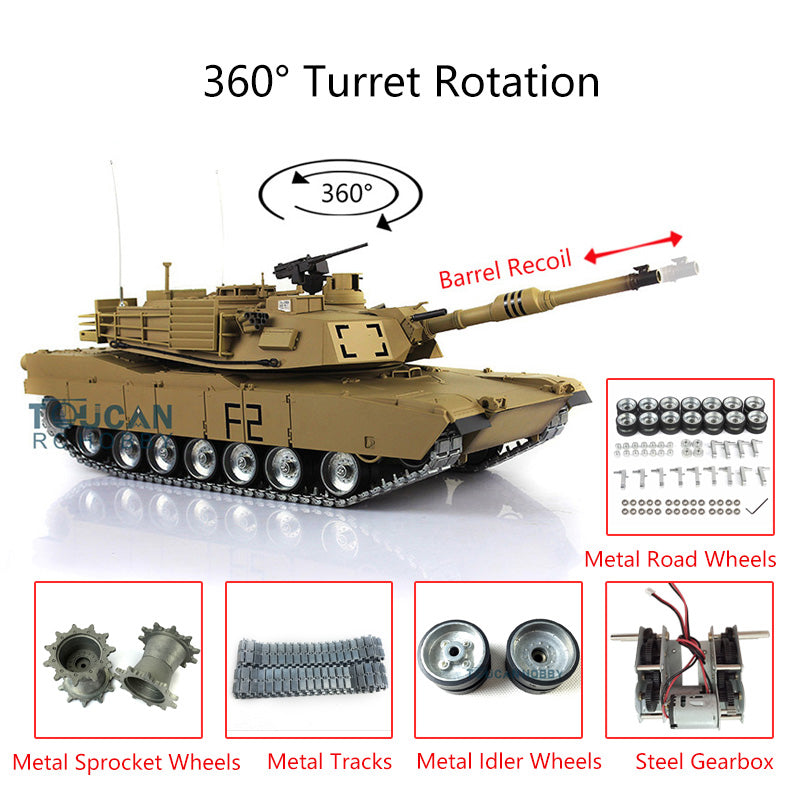 1:16 Scale Henglong 7.0 Customized Abrams M1A2 RC Tank - Ready-to-Run (RTR) Remote Control Military Model with 360° Rotating Turret, Barrel Recoil, Metal Tracks & Driving Wheels - Perfect for Collectors, Hobbyists & Outdoor RC Battles (Model 3918)