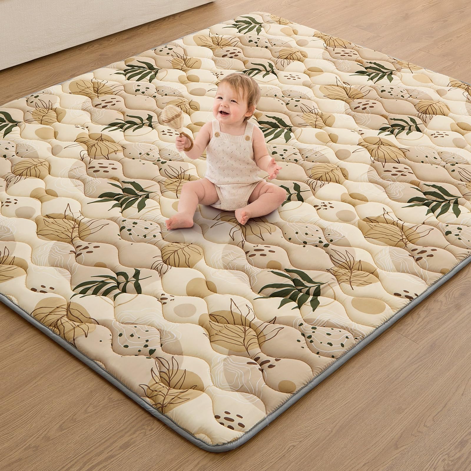 Blissful Diary Extra Thick Baby Play Mat 71x59 Inch - Large Soft Foam Floor Mat for Babies & Toddlers, Foldable Washable Crawling Mat for Playpen & Nursery - Earth Tone Design - Perfect for Playtime, Learning & Safe Crawling