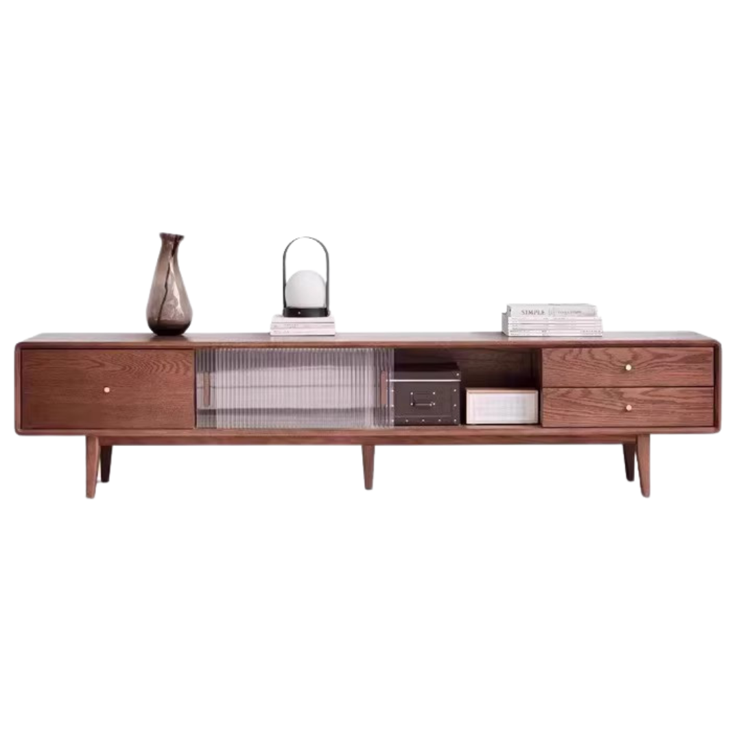 86.6x13.8x17.7 inch/ 220x35x45сm/ Walnut color/ Glass sliding door TV cabinet