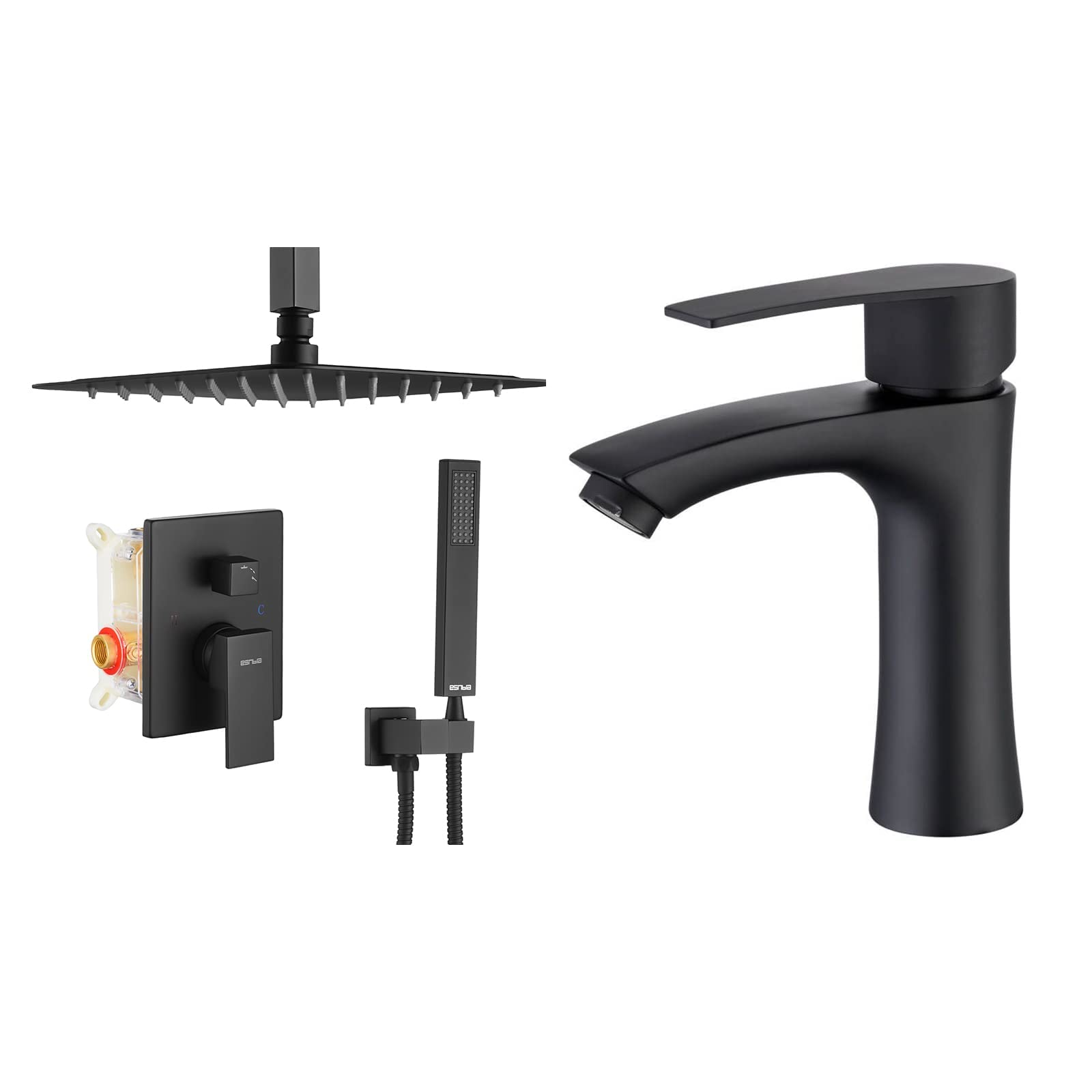 10 Inch Matte Black Shower System & 6-Inch Matte Black Tub Faucet Set with Valve - Modern Bathroom Fixtures for Luxurious Spa Experience at Home