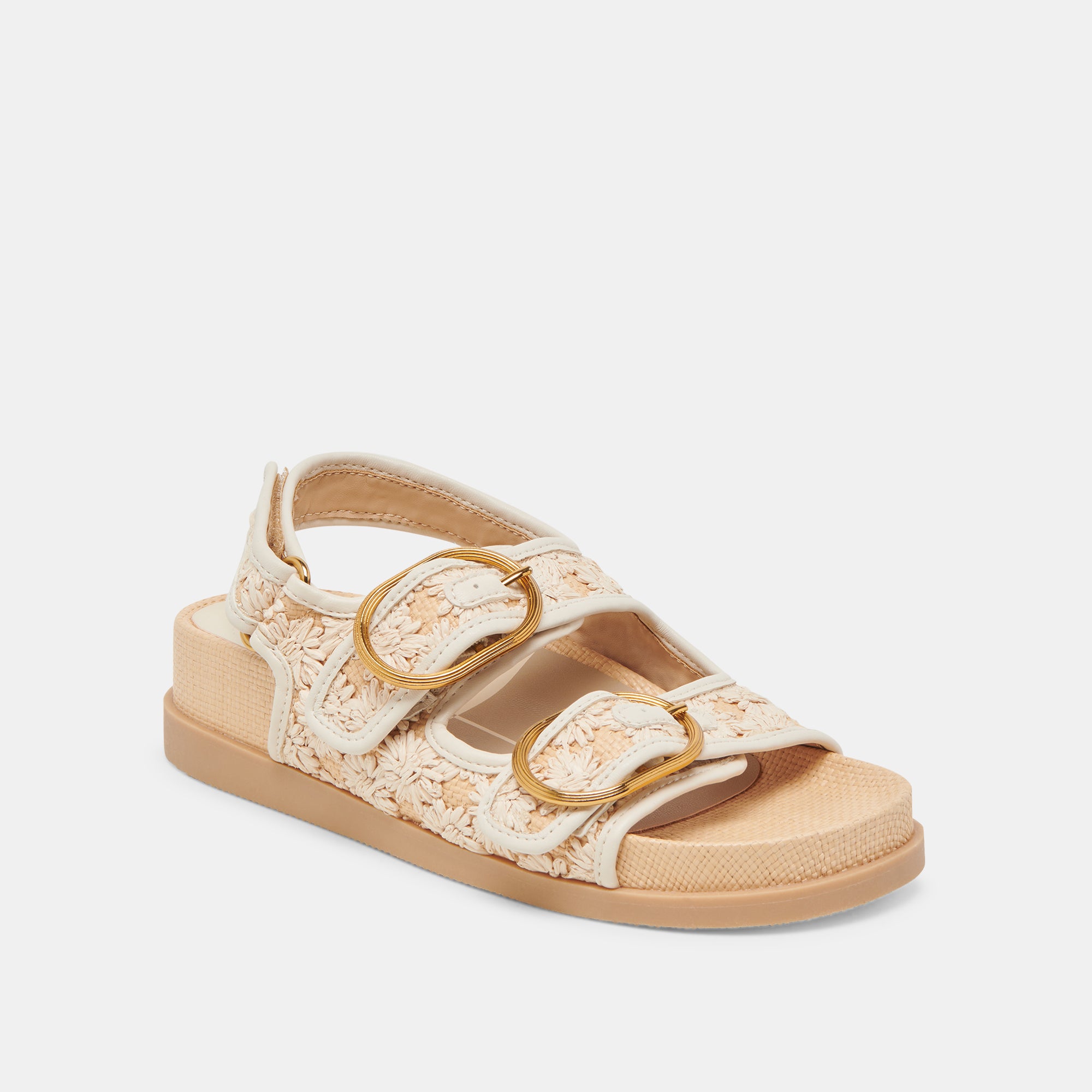 STARLA Women's Floral Raffia Sandals in Cream - Comfortable Summer Beach Sandals for Women, Perfect for Vacations, Poolside, and Casual Outings