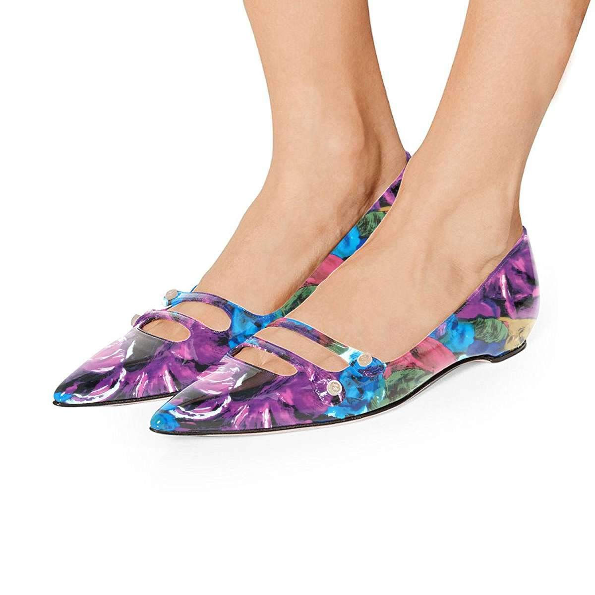YDN Women's Pointed Toe Flats - Comfortable Slip On Low Heel Pumps with Hidden Straps for Work, Office & Dressy Occasions