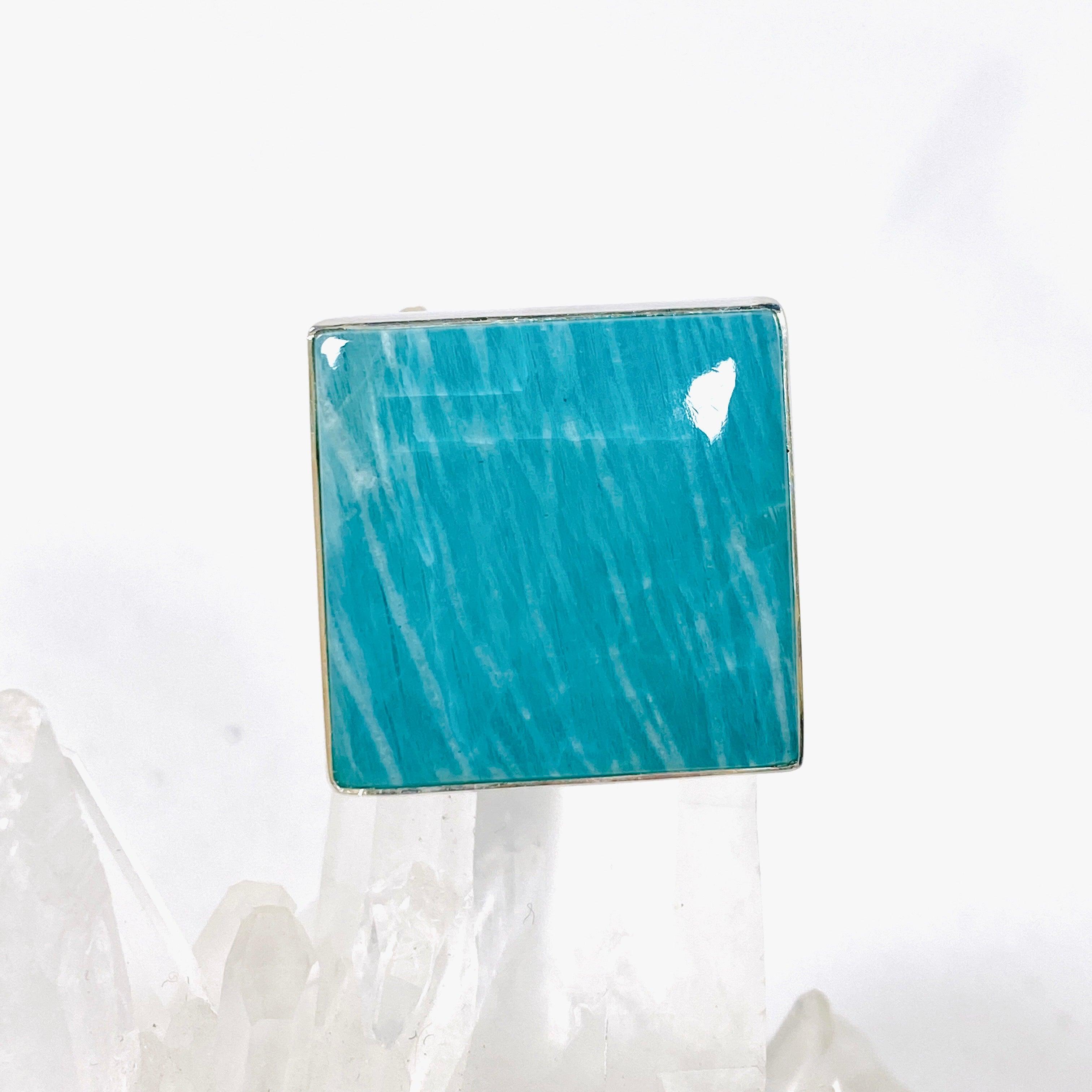 Amazonite Square Ring Size 11 - Natural Gemstone Jewelry for Women, Elegant Statement Ring for Everyday Wear & Special Occasions