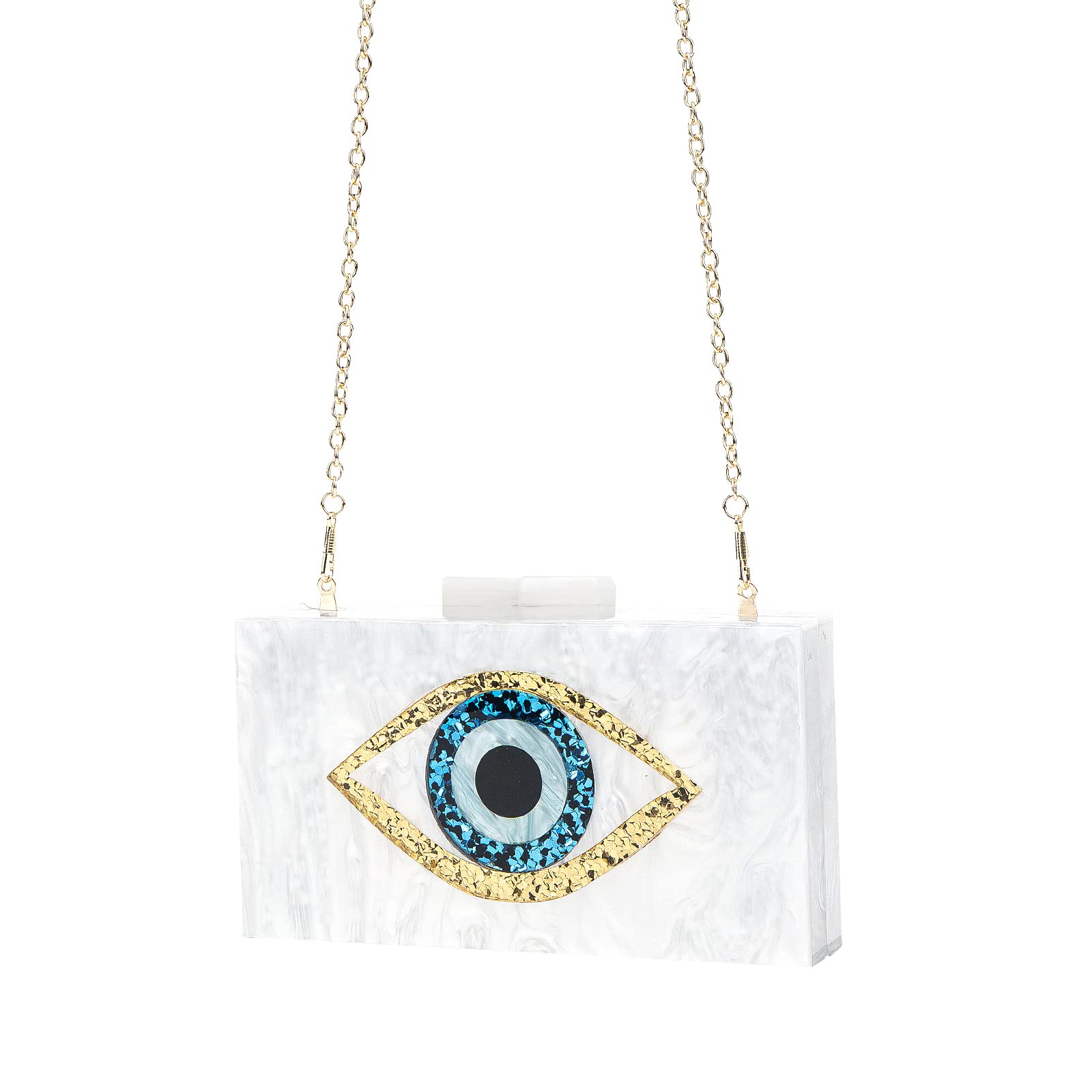 LETODE Women's Evil Eye Acrylic Clutch Purse - Glitter Evening Bag with Chain, Shoulder & Crossbody Strap - Perfect for Parties, Weddings & Night Out