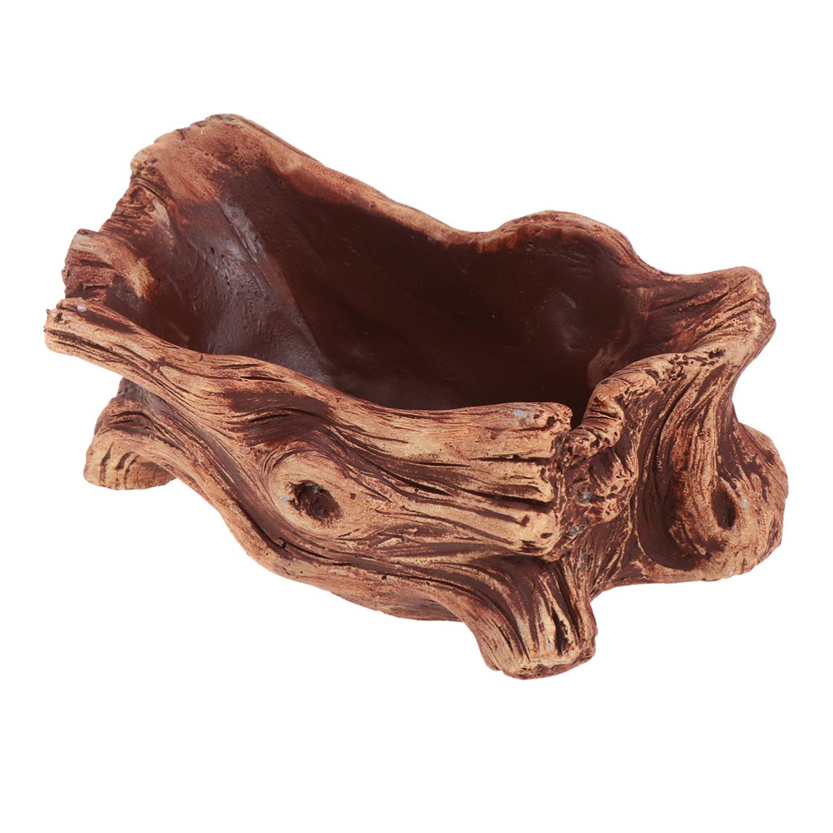 Driftwood Stump Log Concrete Planter - Succulent & Flower Pot for Indoor Outdoor Decor - Rustic Brown Decorative Container for Desk, Patio, Garden & Home Decor