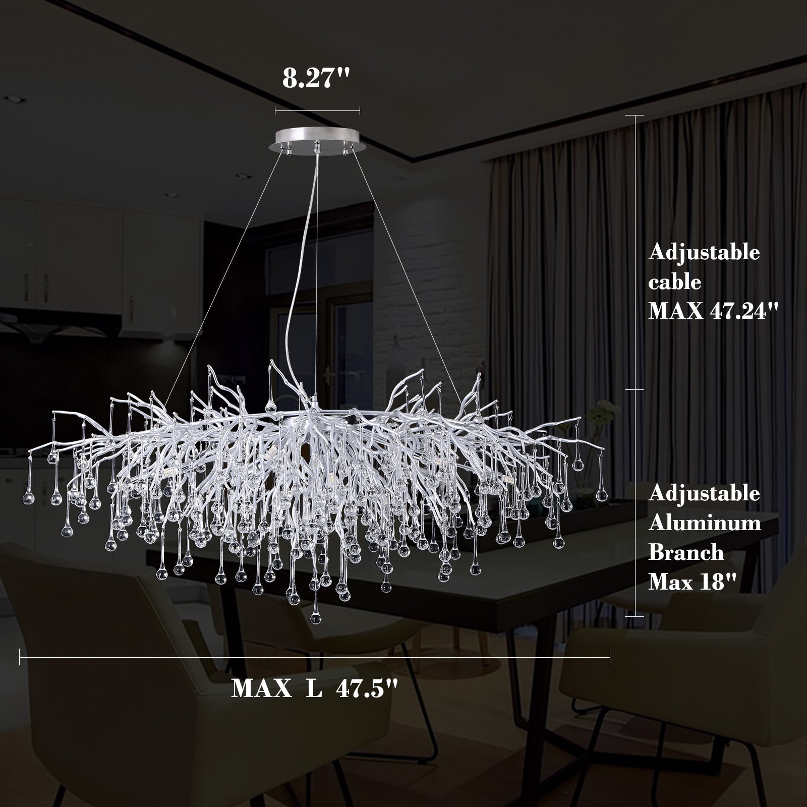 Doris Crystal Branch Chandelier - Elegant Modern Ceiling Light Fixture for Dining Room, Living Room, Bedroom & Entryway | Energy Efficient LED Lighting for Home Decor