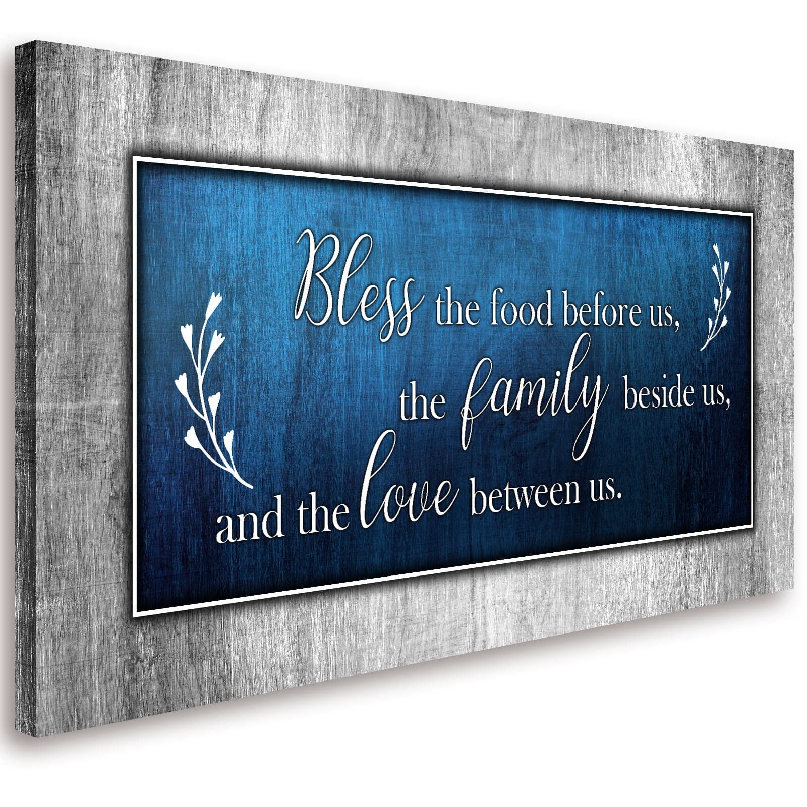 Blue & Grey Canvas Wall Art - Bless The Food Quote - 24x48