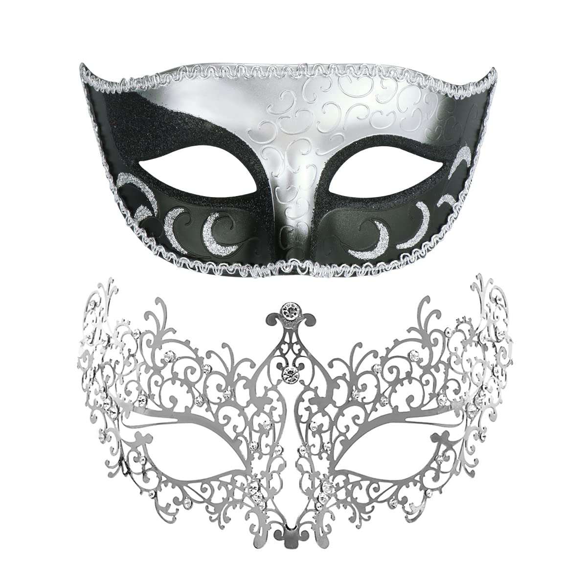 Elegant Venetian Masquerade Mask Couple Set - Metal Party Masks for Halloween, Mardi Gras, Costume Balls & Themed Events - Perfect for Couples, Balls, and Venetian Carnival Celebrations