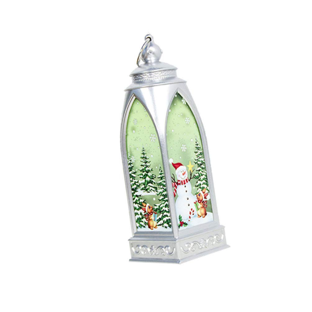 FRCOLOR Christmas Decorative LED Lantern with Battery Operated Candle - Silver Snowman Style Table Top & Hanging Lantern for Indoor Outdoor Holiday Decor - Perfect for Xmas Tree, Mantel, Porch, and Party Decoration