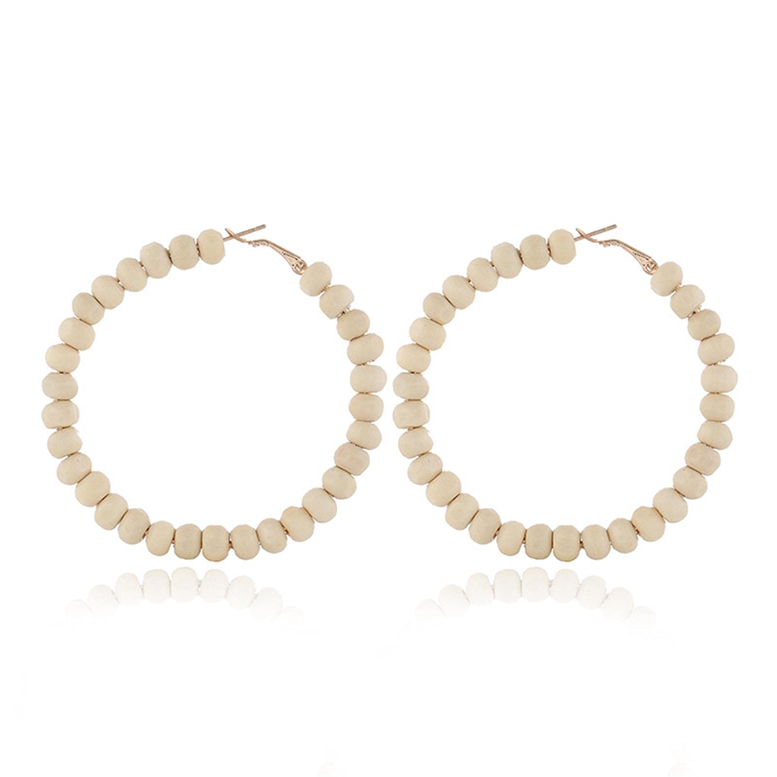 Vintage Wooden Beaded Hoop Earrings for Women - Handmade Bohemian Style Wood Beads Round Circle Dangle Earrings - Colorful Jewelry Gift for Girls & Women | Perfect for Festivals, Parties & Boho Fashion