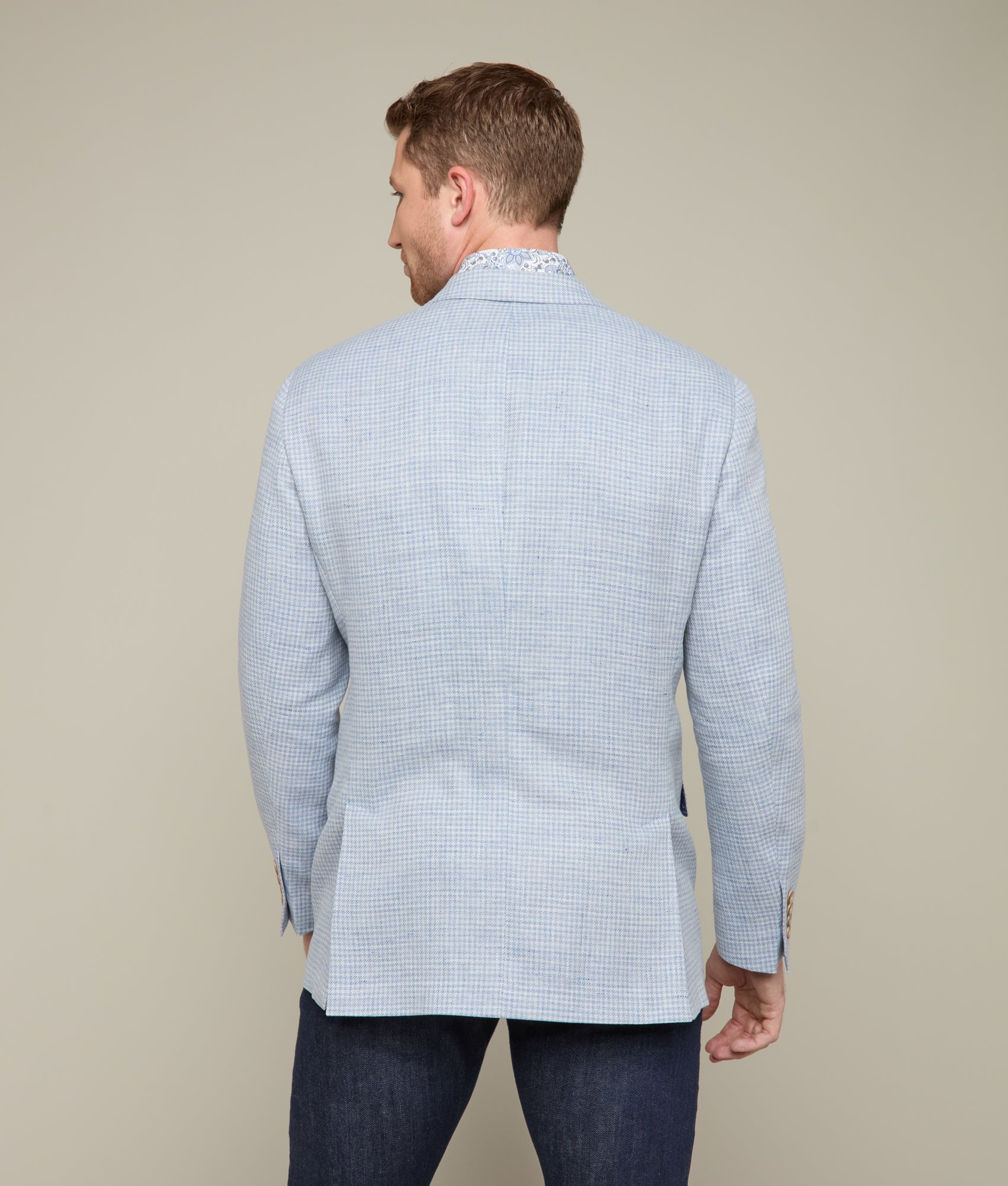 Lucchese Light Blue and Cream Mini Check Sport Coat for Men | Stylish Casual Blazer for Office, Weddings & Outdoor Events