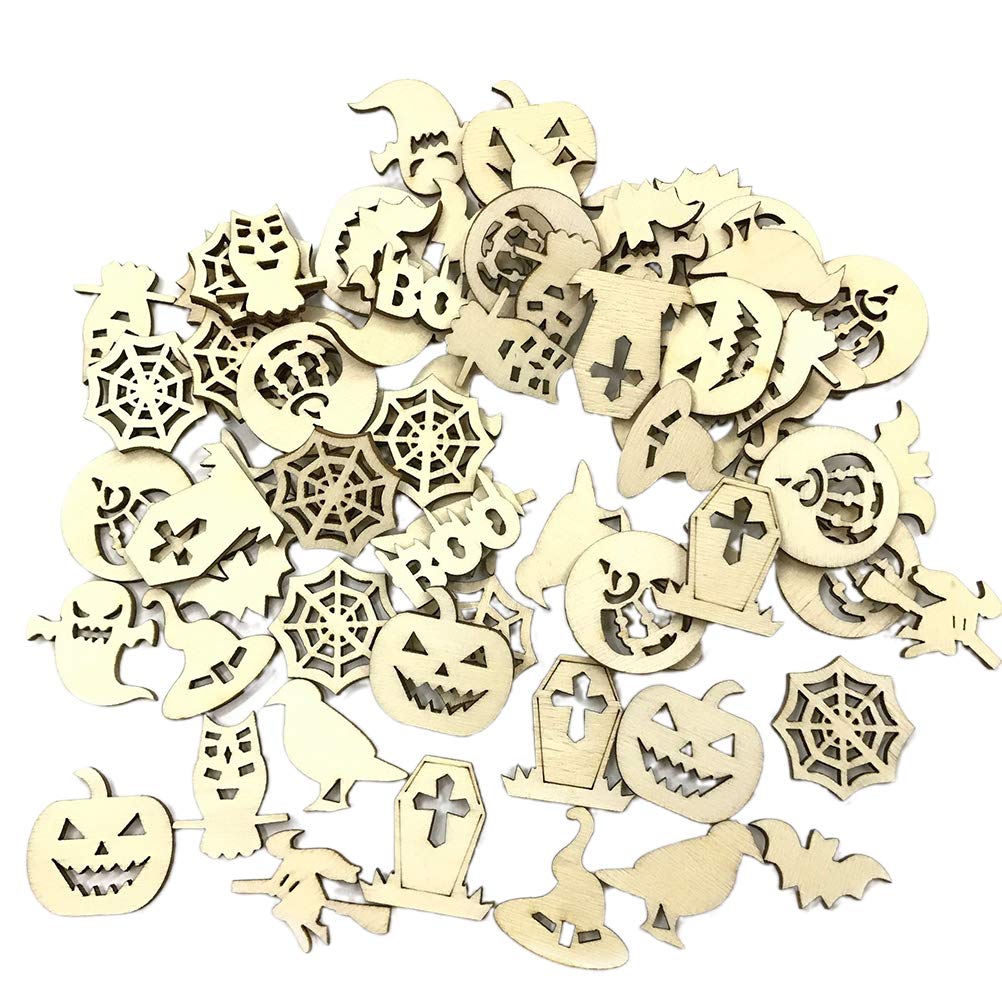 VALICLUD 100pcs Halloween Wooden Craft Pieces - DIY Painting, Graffiti & Decor Kit for Party Favors, Home Decoration & Creative Gifts
