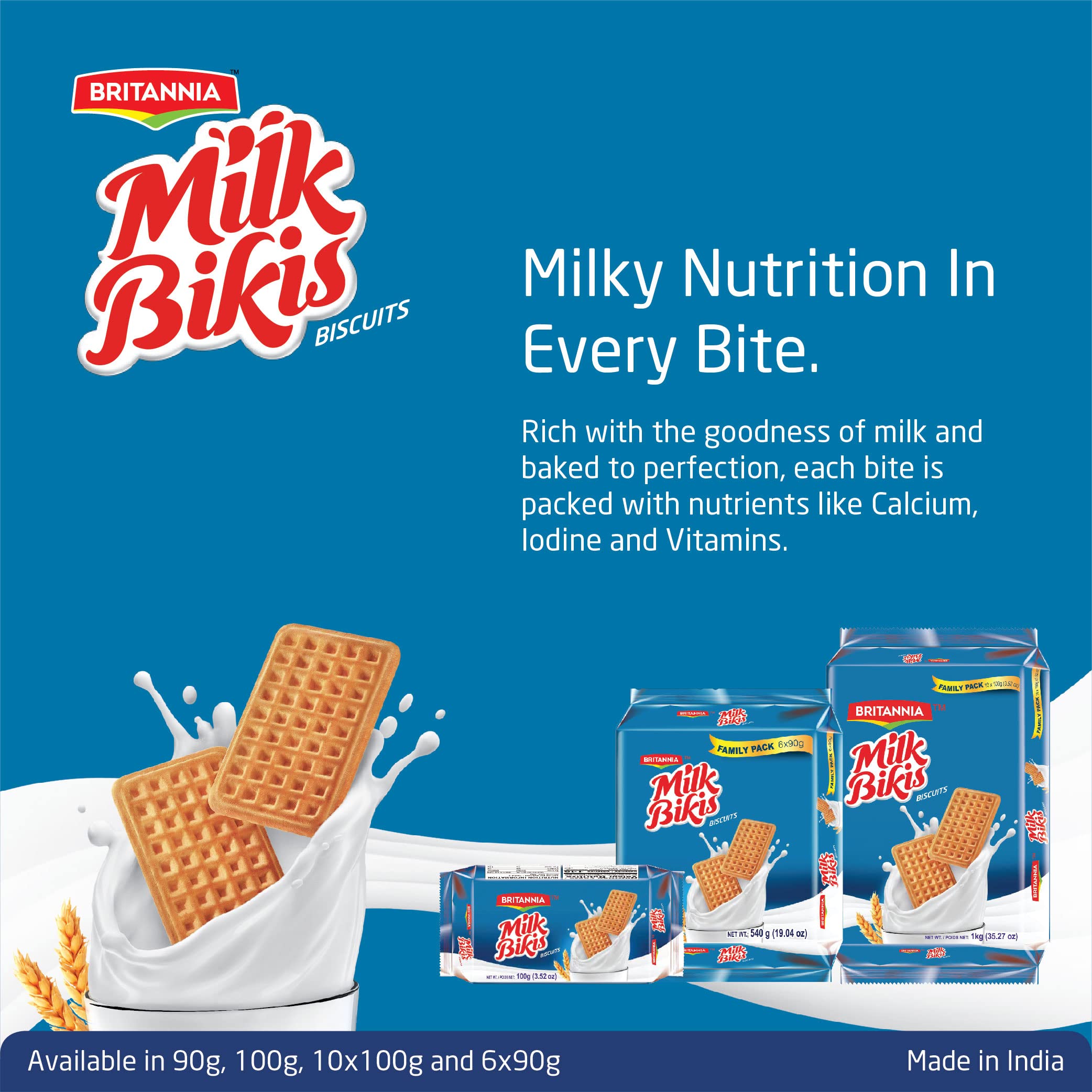 Britannia Milk Bikis Biscuits 19.04oz (540g) - Crunchy & Delicious Kids Snacks for Breakfast, School Lunch & Tea Time - Pack of 6 - Perfect for Daycare, Picnics & On-the-Go Snacking