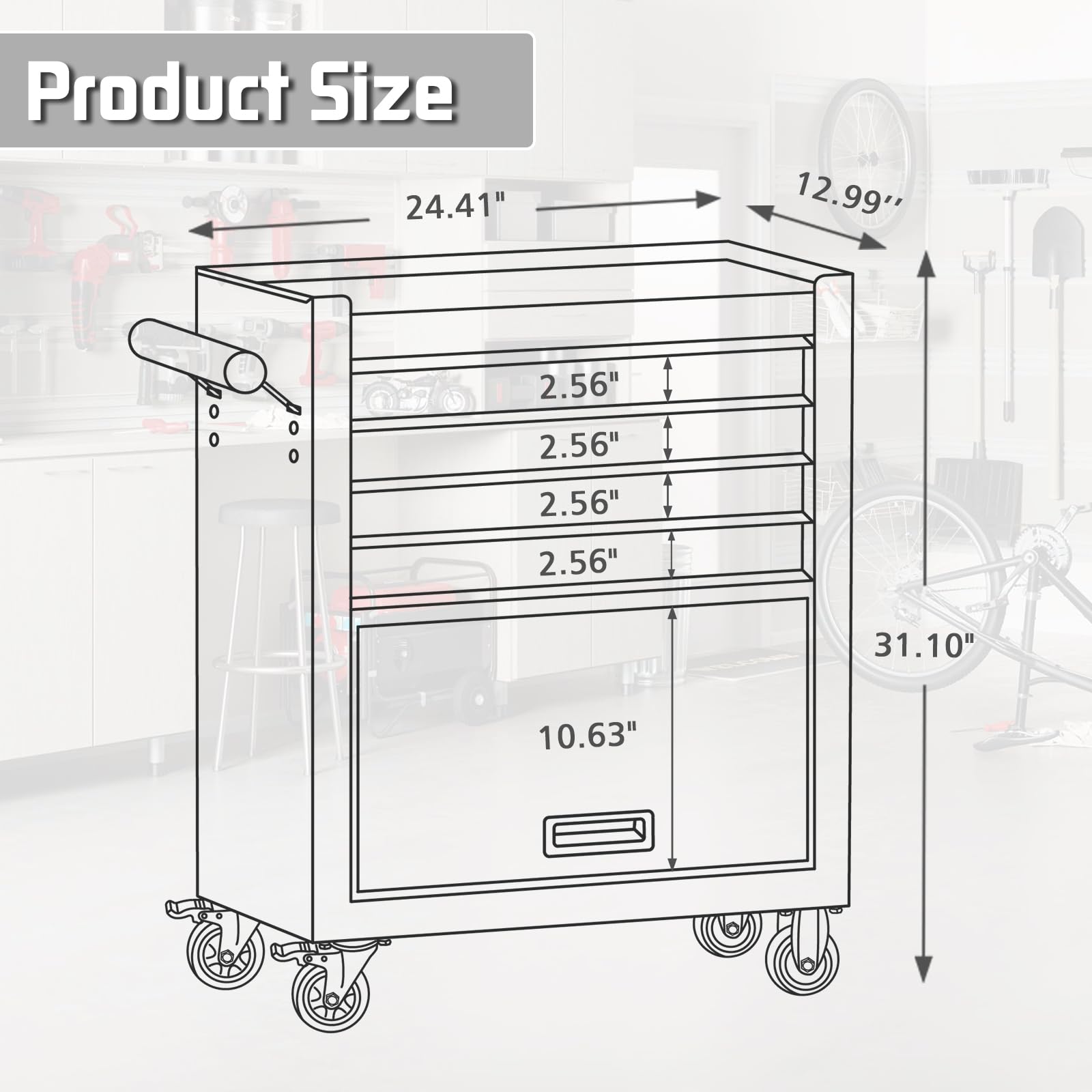 Heavy Duty 4-Drawer Rolling Tool Chest with Wheels - Metal Tool Storage Cabinet with Drawer Liners & Lockable Cart for Garage, Workshop, Auto Repair - Perfect for Mechanics, DIY Enthusiasts & Professional Technicians
