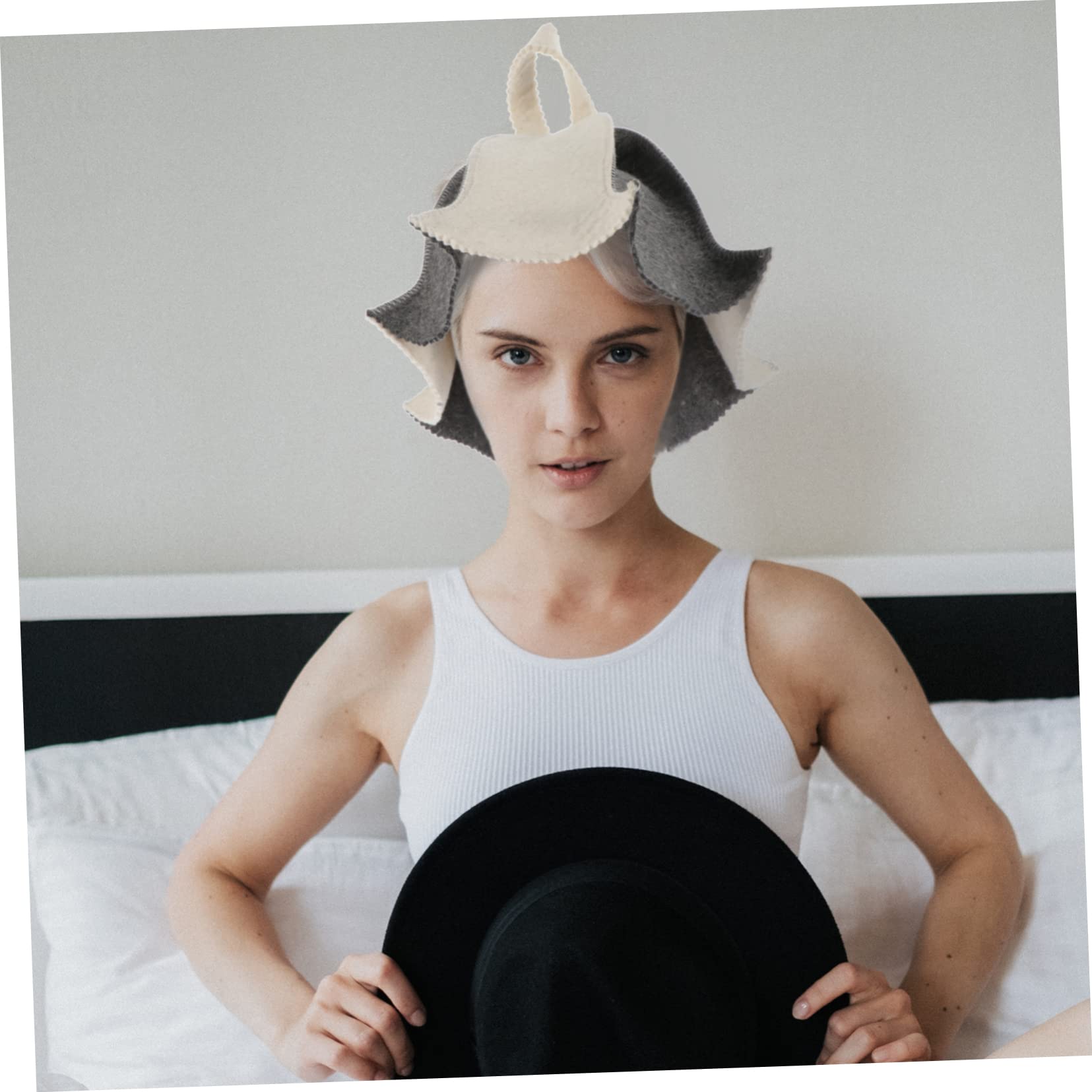 Abaodam Waterproof Shower Cap for Women & Men - Soft Felt Sauna Hat with Satin Lining - Hair Protection Bath Accessories for Shower, Spa, Swimming, Sleep - White Sauna Hood (Ukraine & Russian Style)