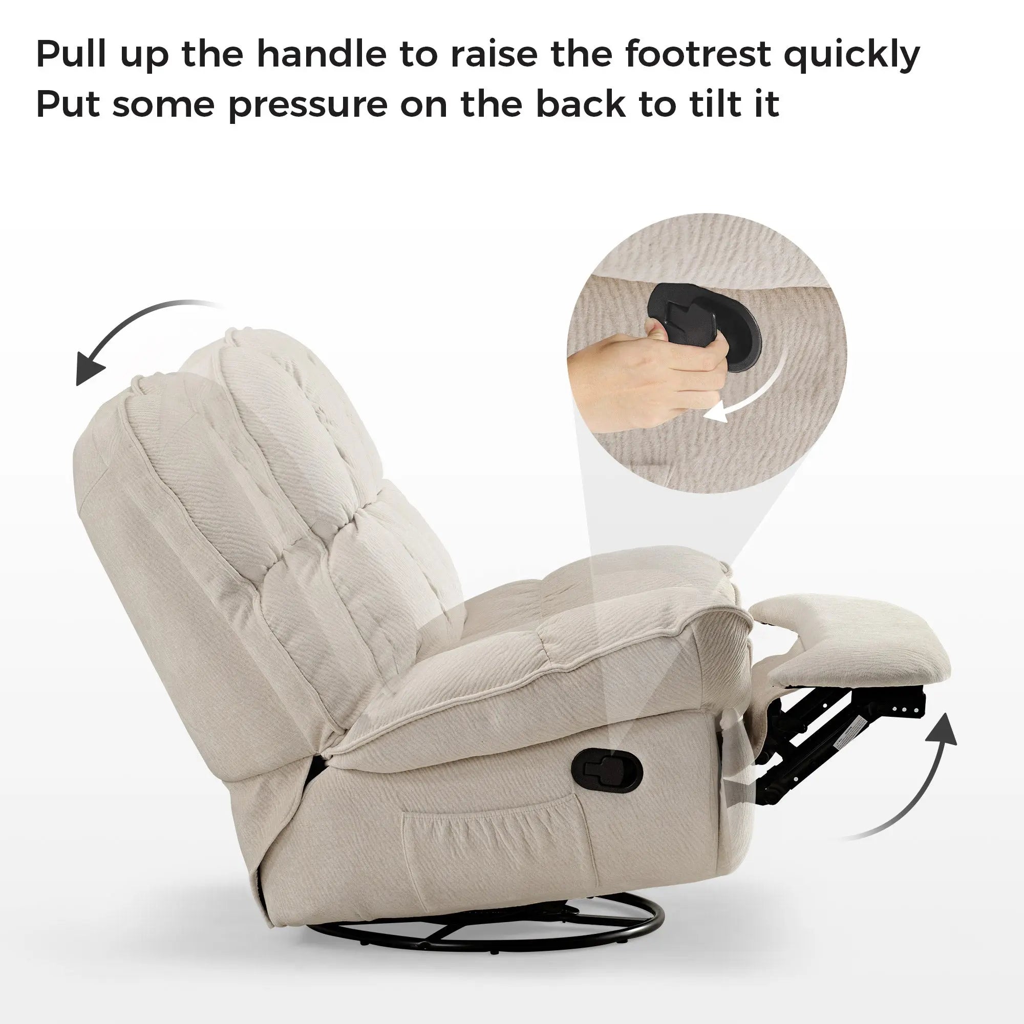 Grayson Manual Recliner Chair with Storage - Swivel Rocking Living Room Chair for Relaxing, Reading & Napping - Comfortable PU Leather Reclining Sofa for Home, Office & Lounge