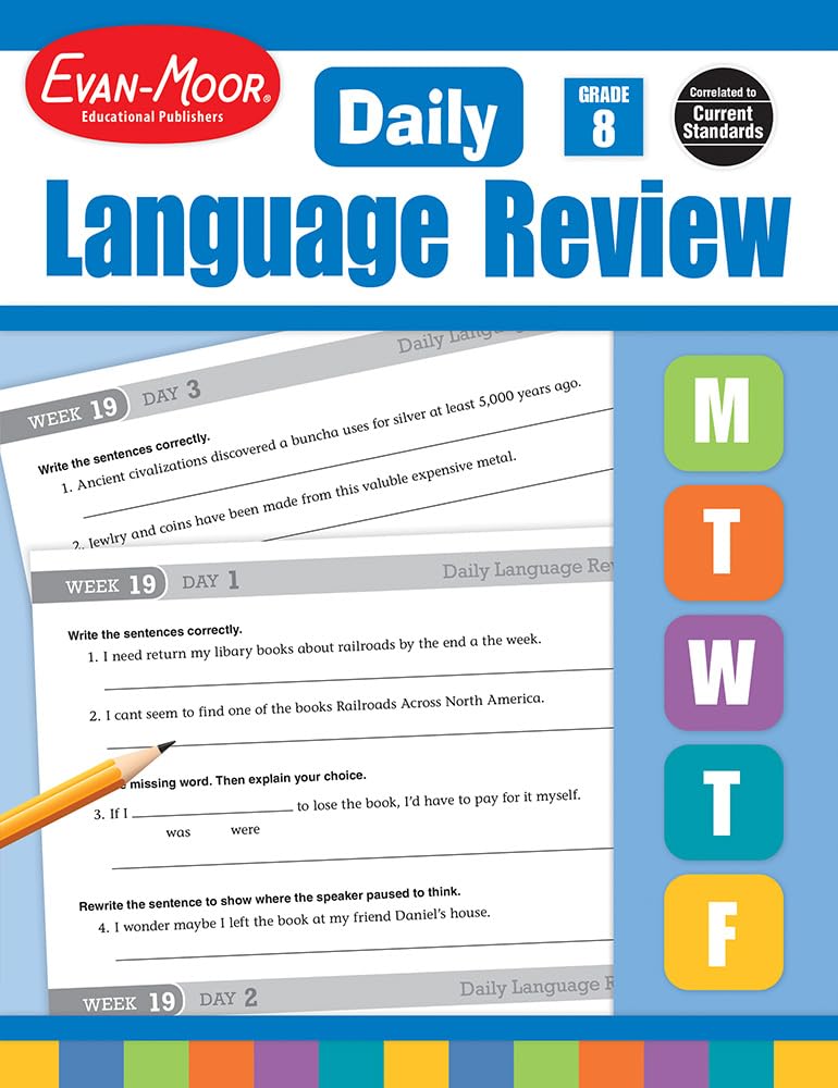 Evan-Moor Daily Language Review Workbook - Grade 8 Homeschool & Classroom Teaching Resource with Reproducible Worksheets | Grammar, Punctuation & Skills Assessment | Teacher Edition for Daily Practice | Ideal for Middle School ELA Curriculum & Test Prep