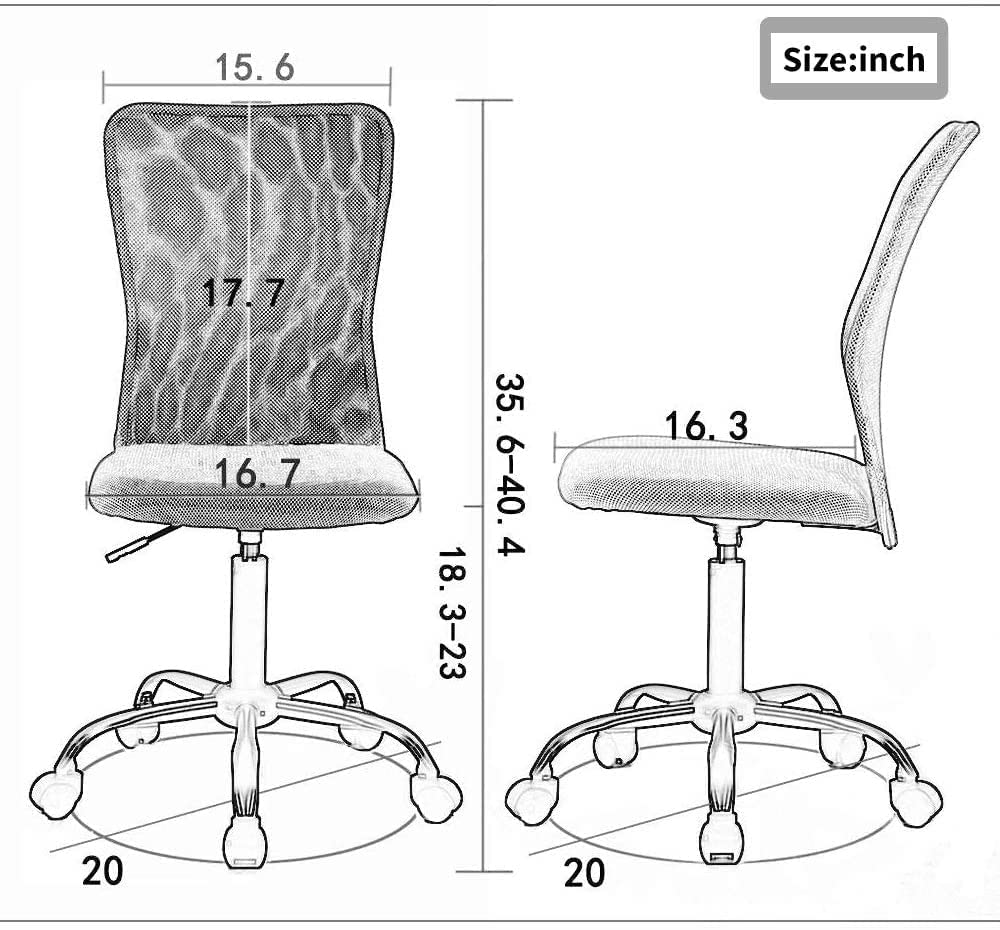 Ergonomic Home Office Chair - Adjustable Height Mesh Computer Chair with Wheels, Mid Back Support, No Armrest, Modern Swivel Task Chair for Students & Professionals - Perfect for Small Spaces & Long Work Sessions